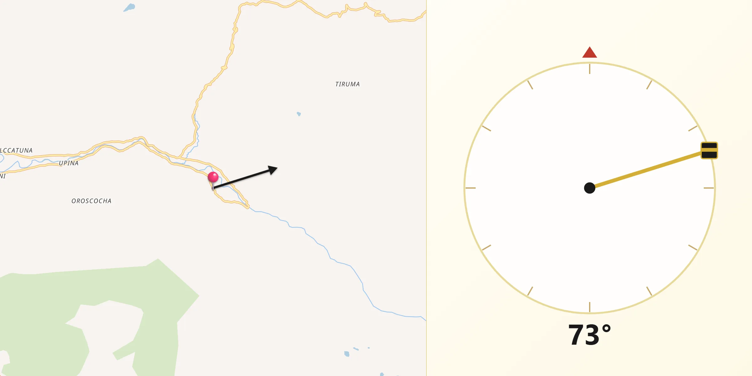 Dirección de la Qibla desde Jayobamba