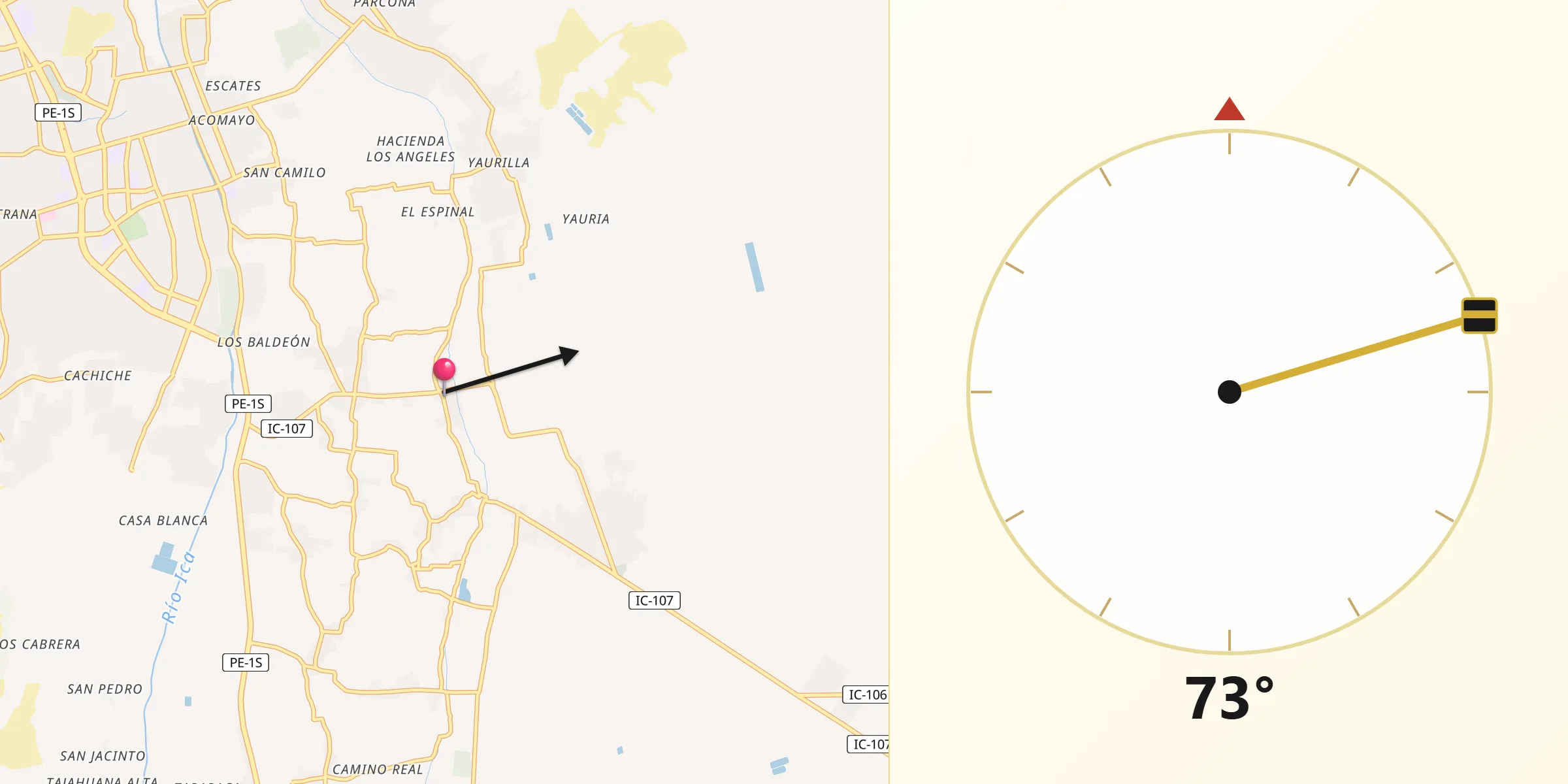 Dirección de la Qibla desde Los Aquijes