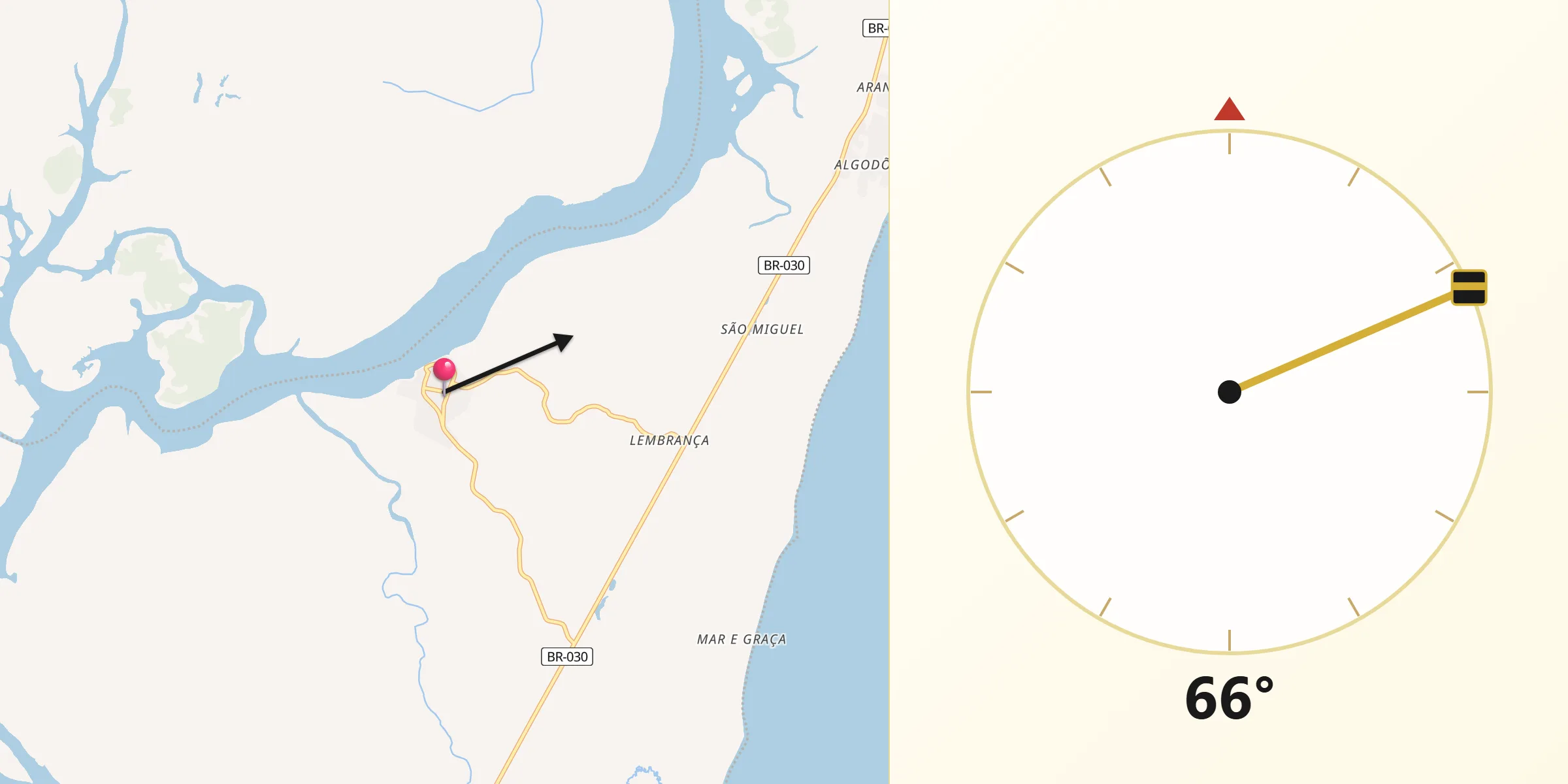 Direção da Qibla a partir de Maraú
