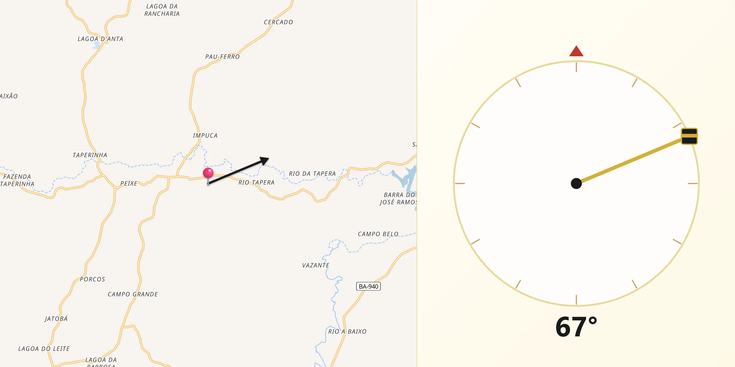 Direção da Qibla a partir de Lagoa Real