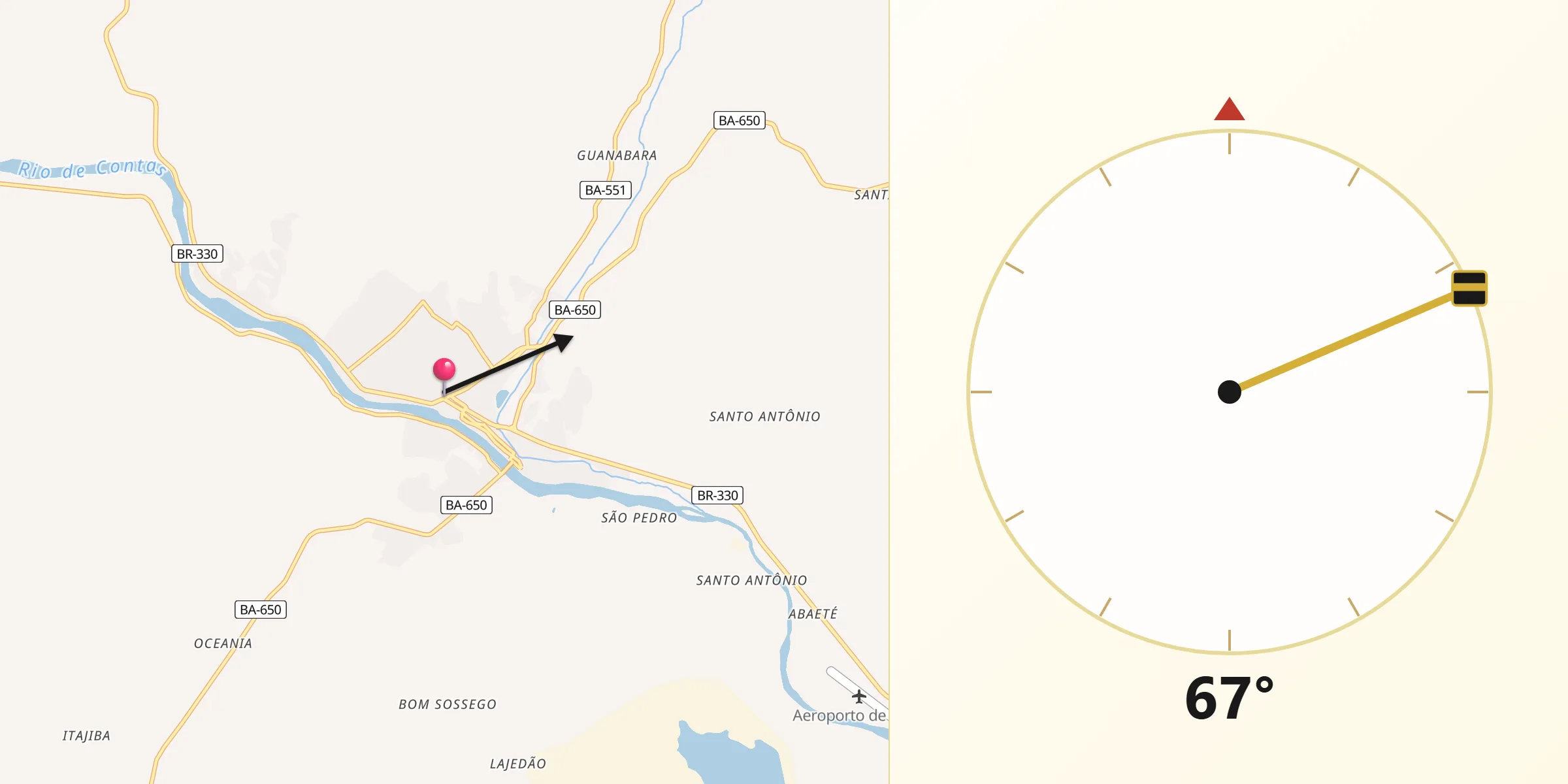 Direção da Qibla a partir de Ipiaú