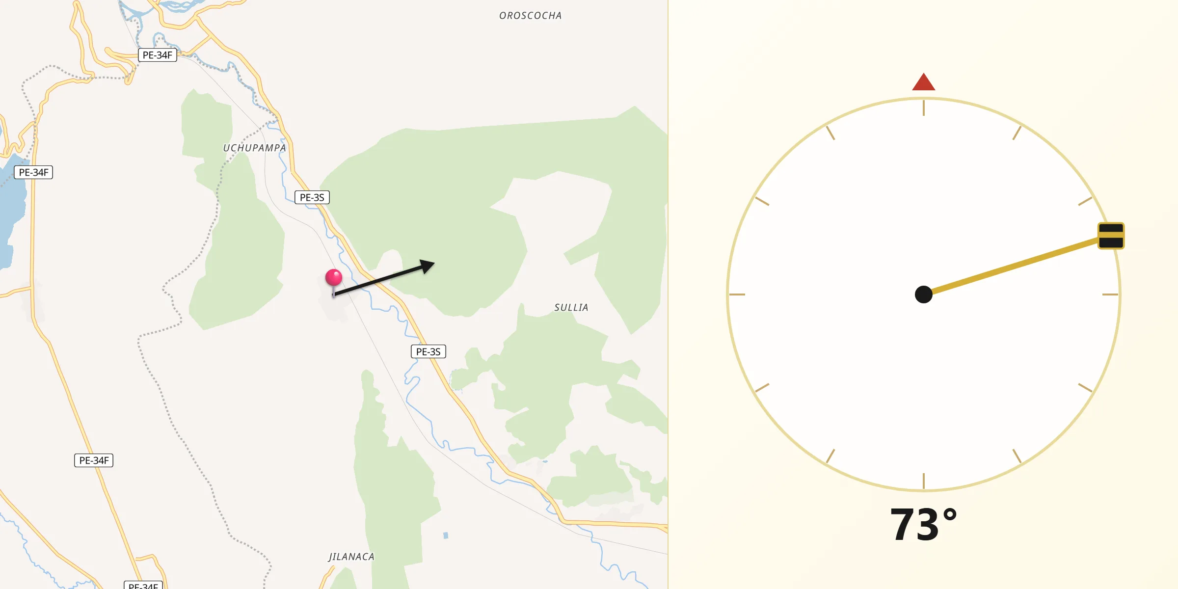 Dirección de la Qibla desde Tinta