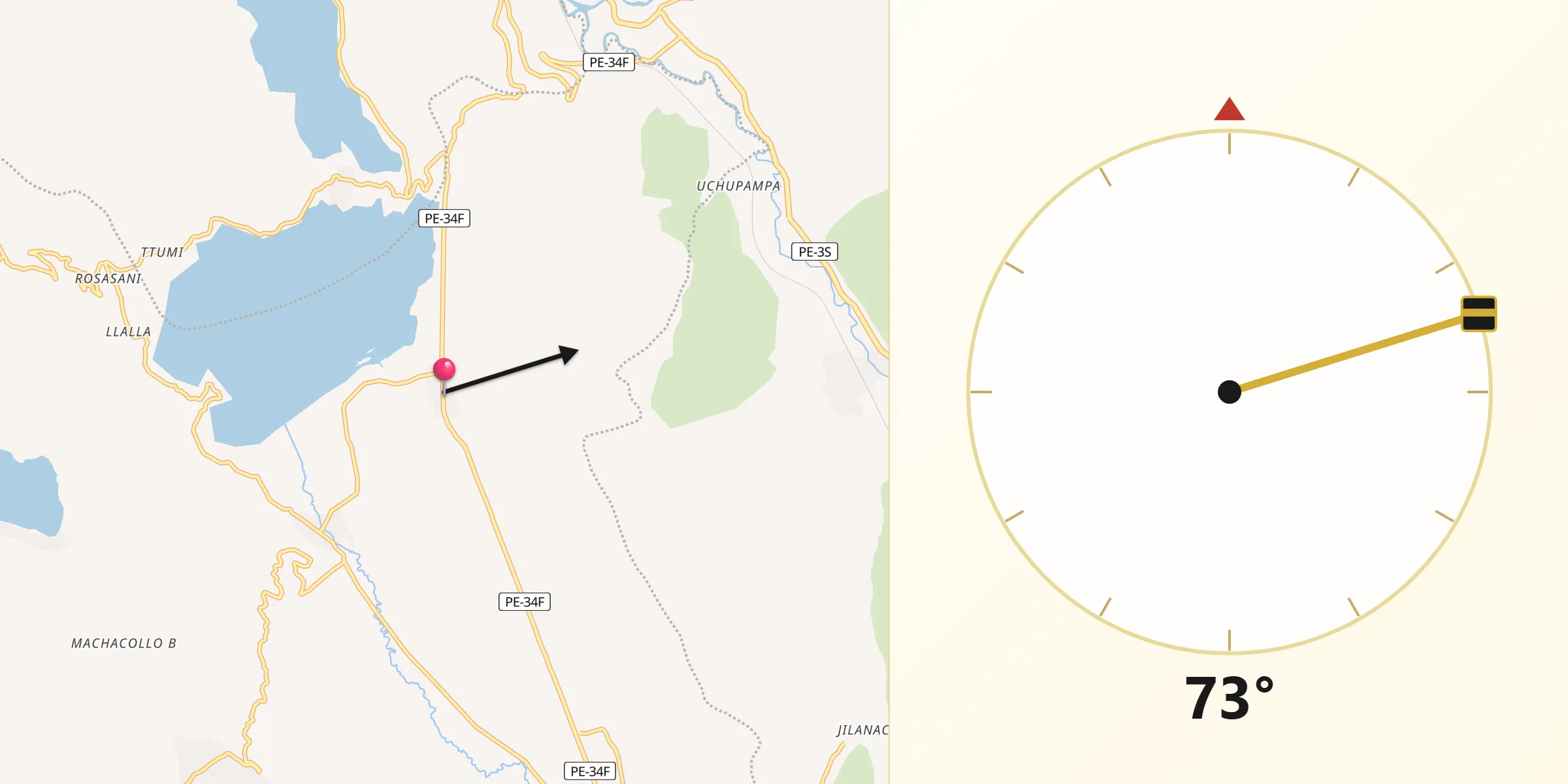 Dirección de la Qibla desde Pampamarca
