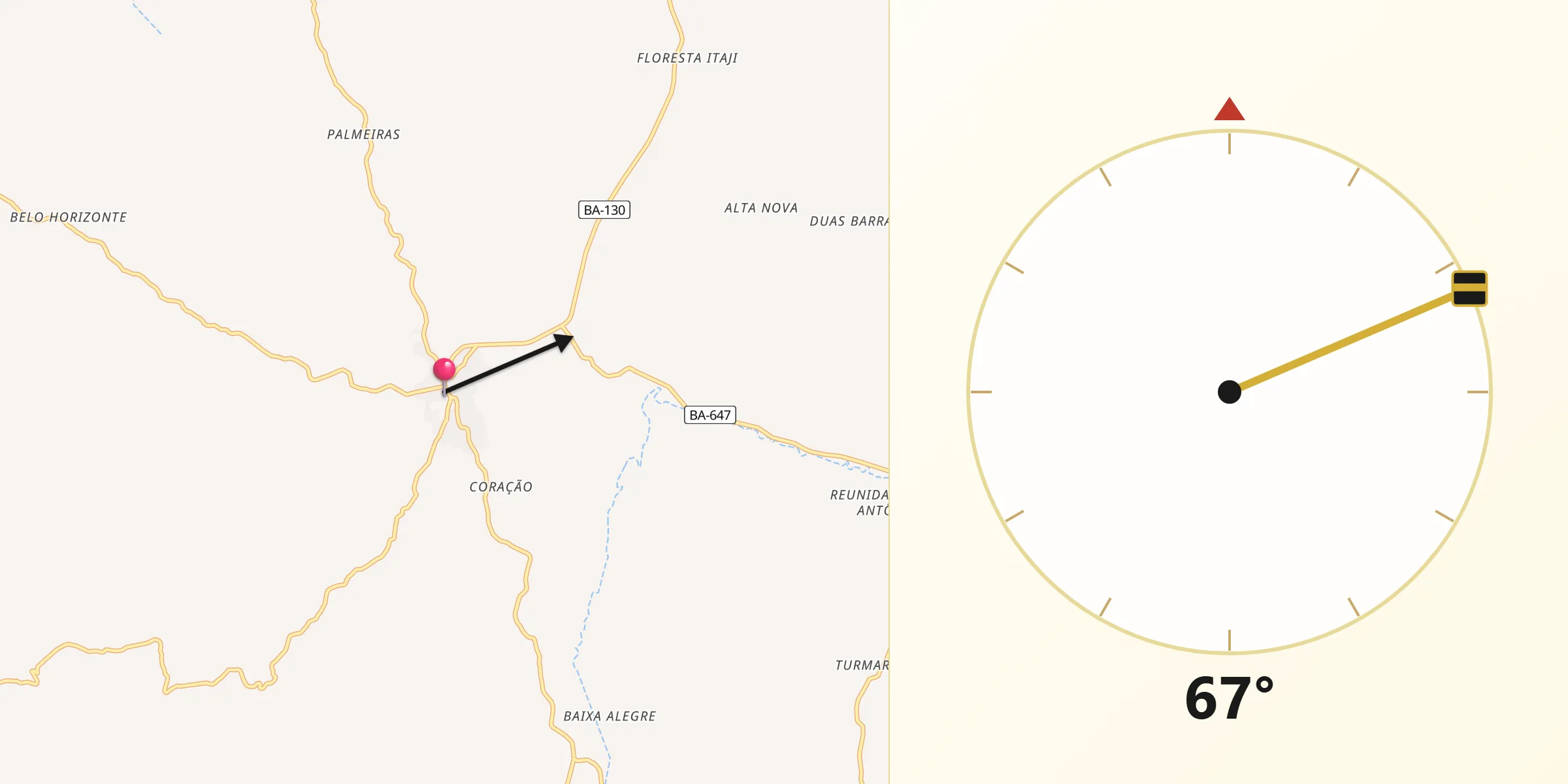 Direção da Qibla a partir de Itagi