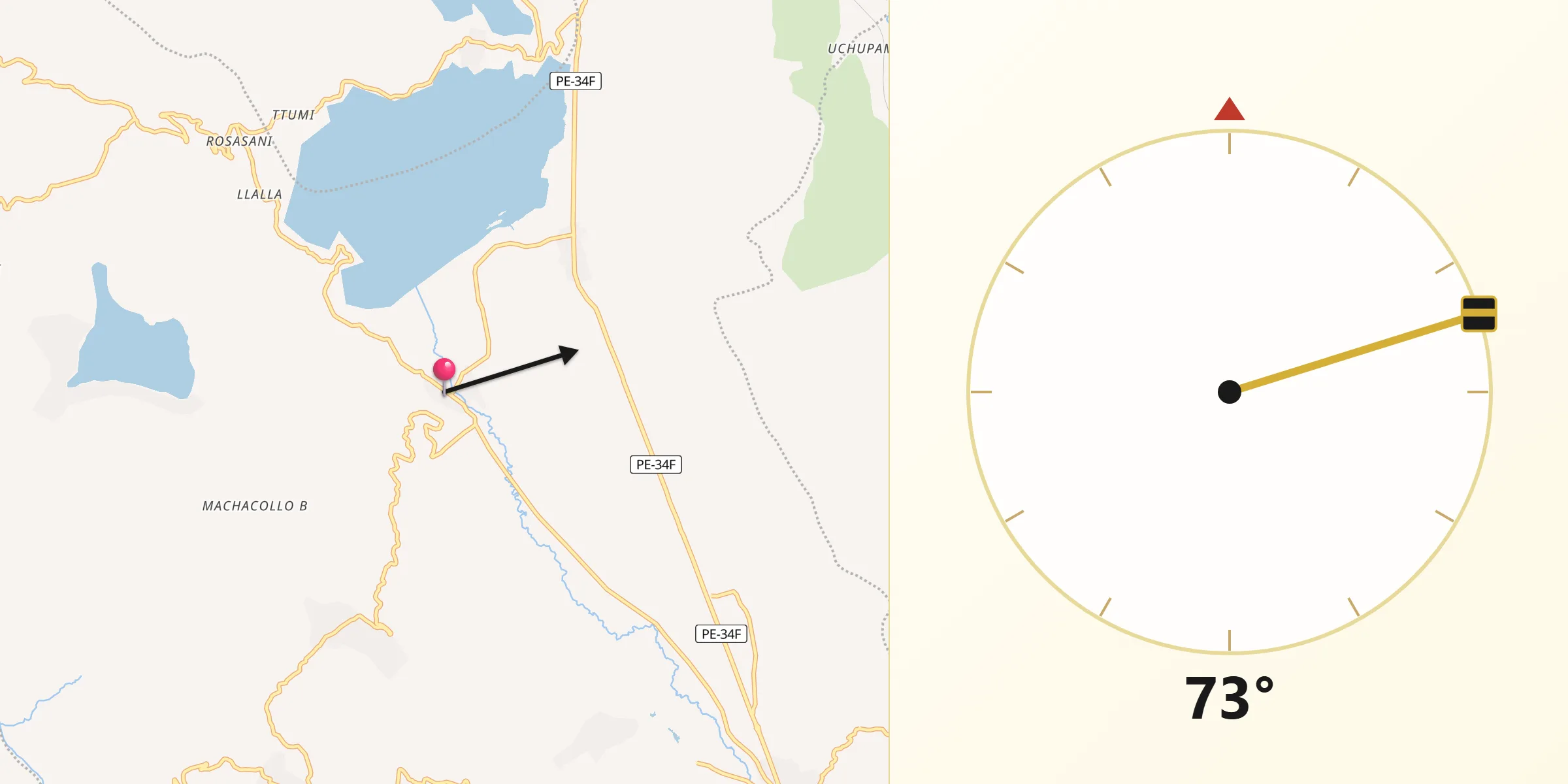 Dirección de la Qibla desde Tungasuca