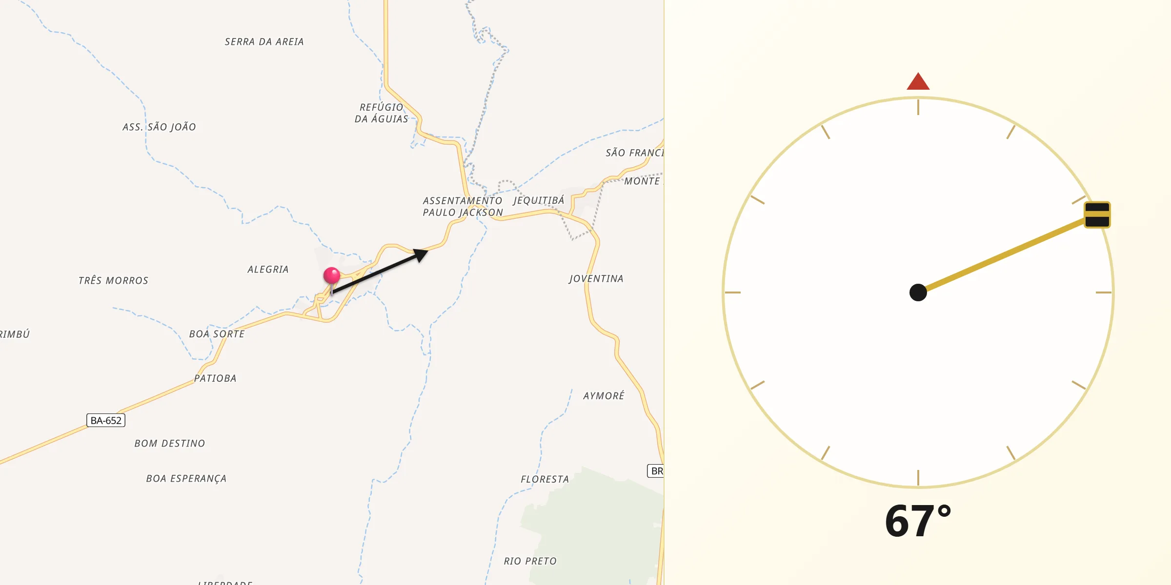 Direção da Qibla a partir de Ibirapitanga