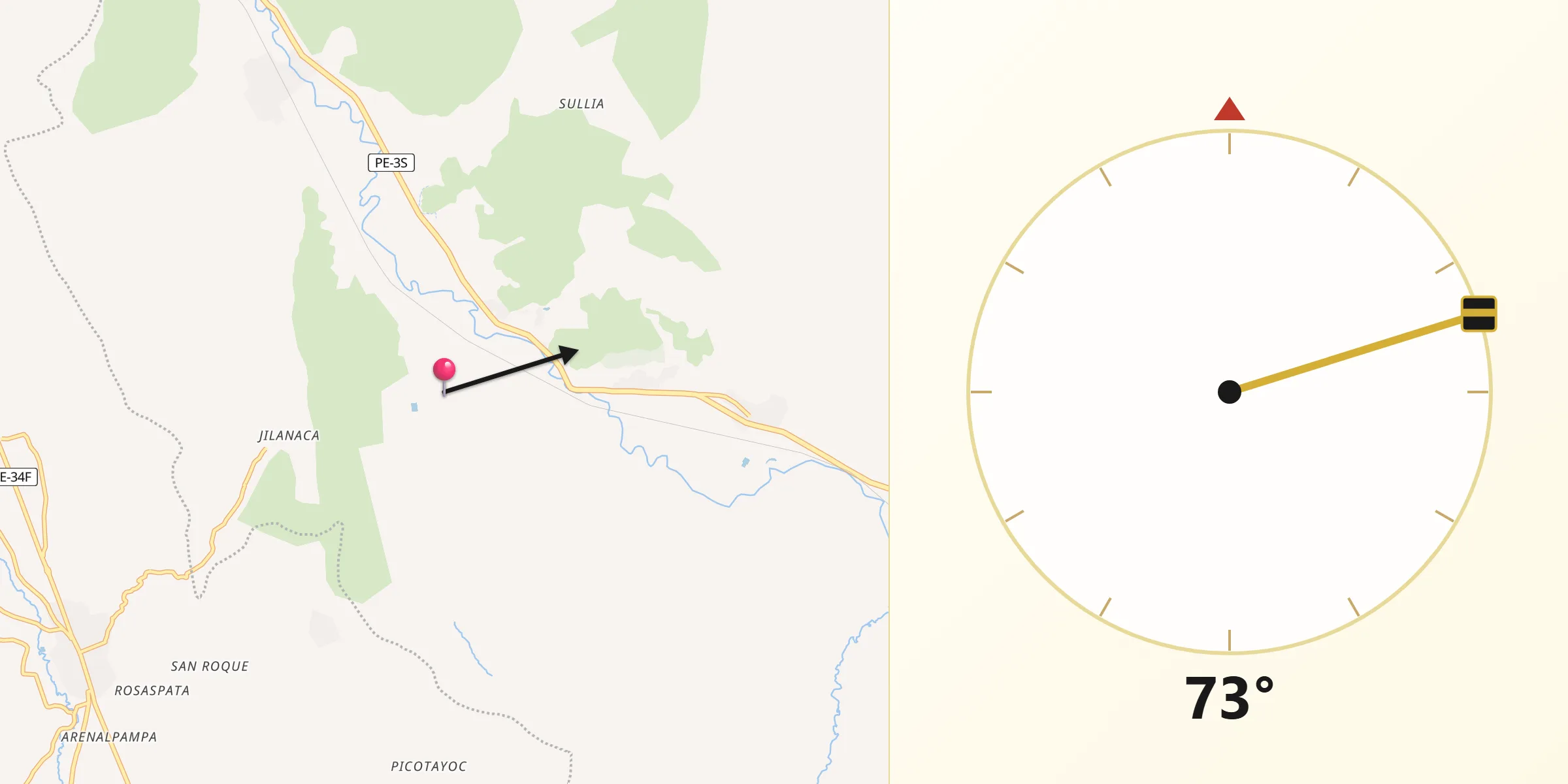 Dirección de la Qibla desde Queromarca
