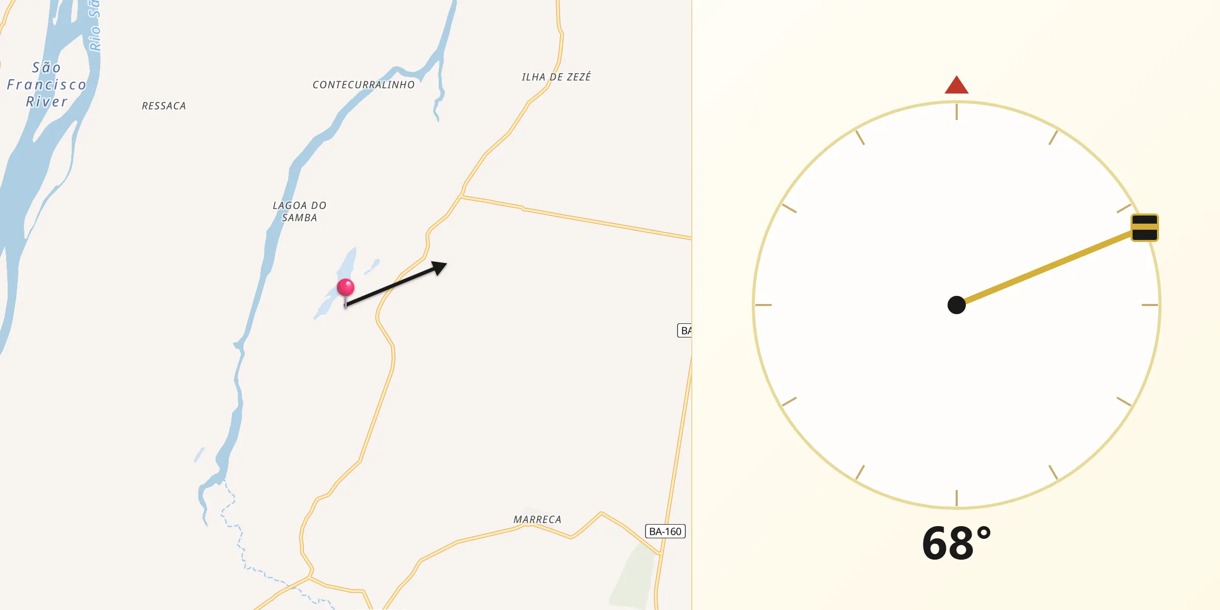 Direção da Qibla a partir de Malhada