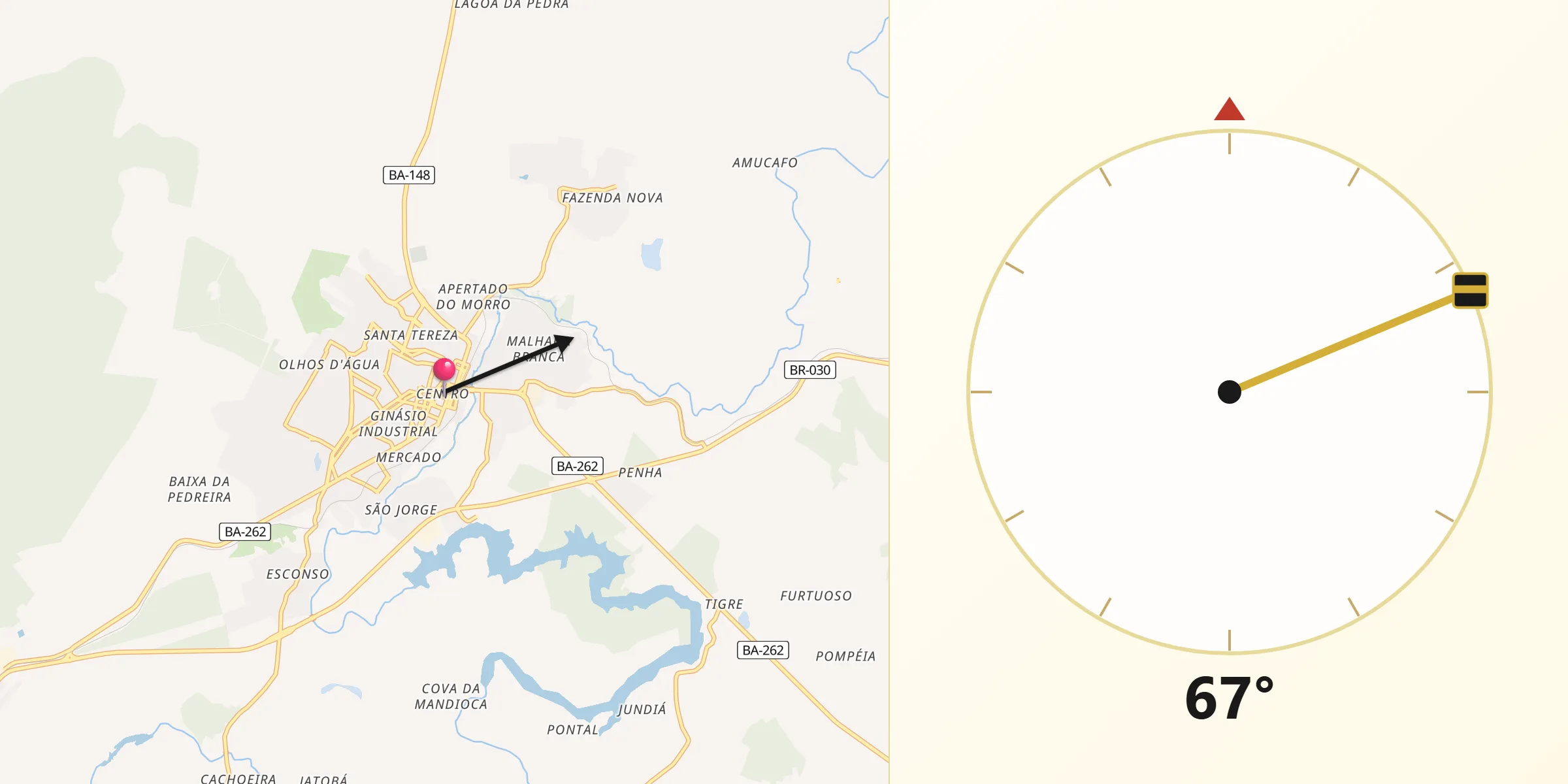 Direção da Qibla a partir de Brumado
