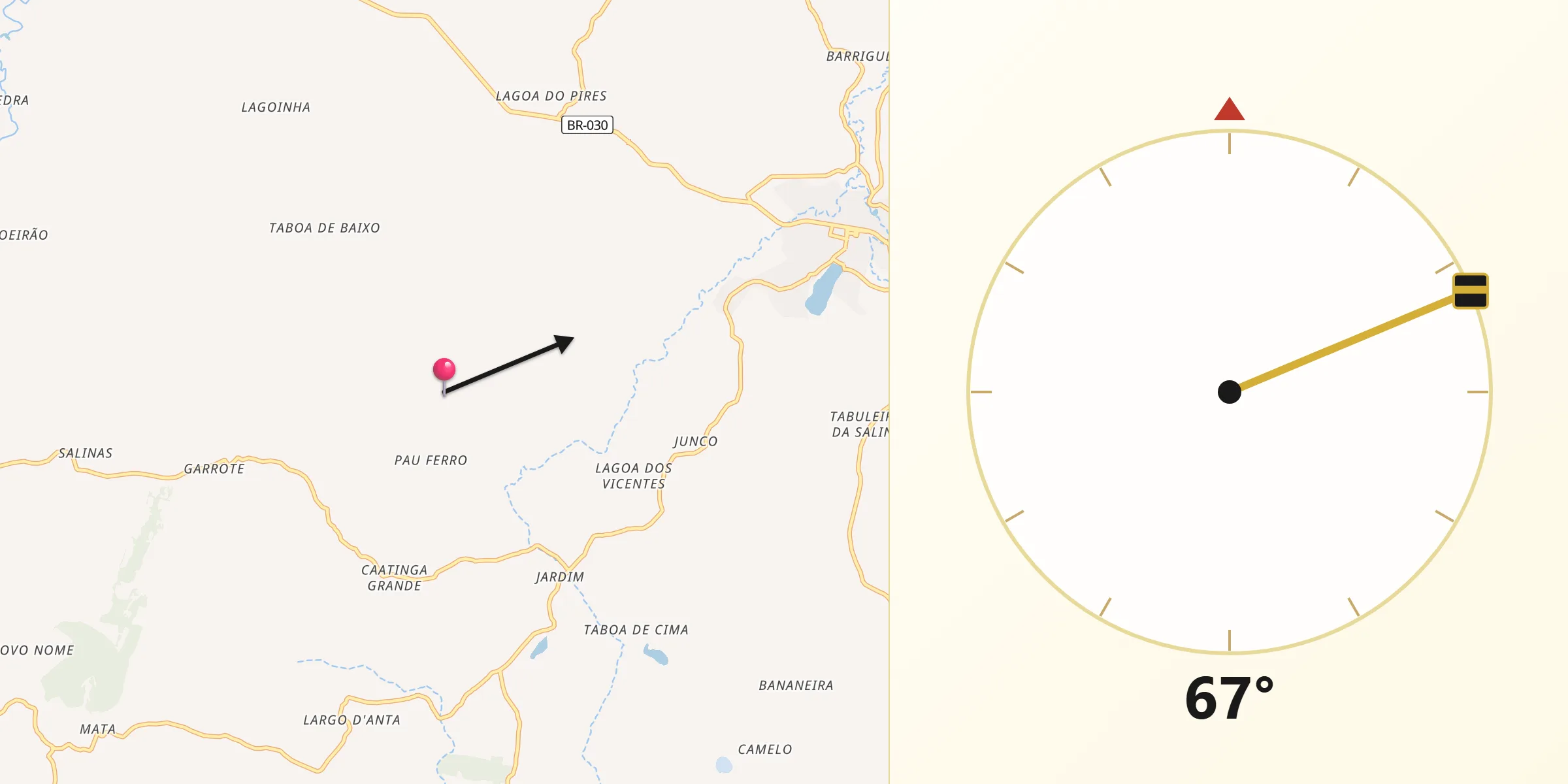 Direção da Qibla a partir de Rio do Antônio