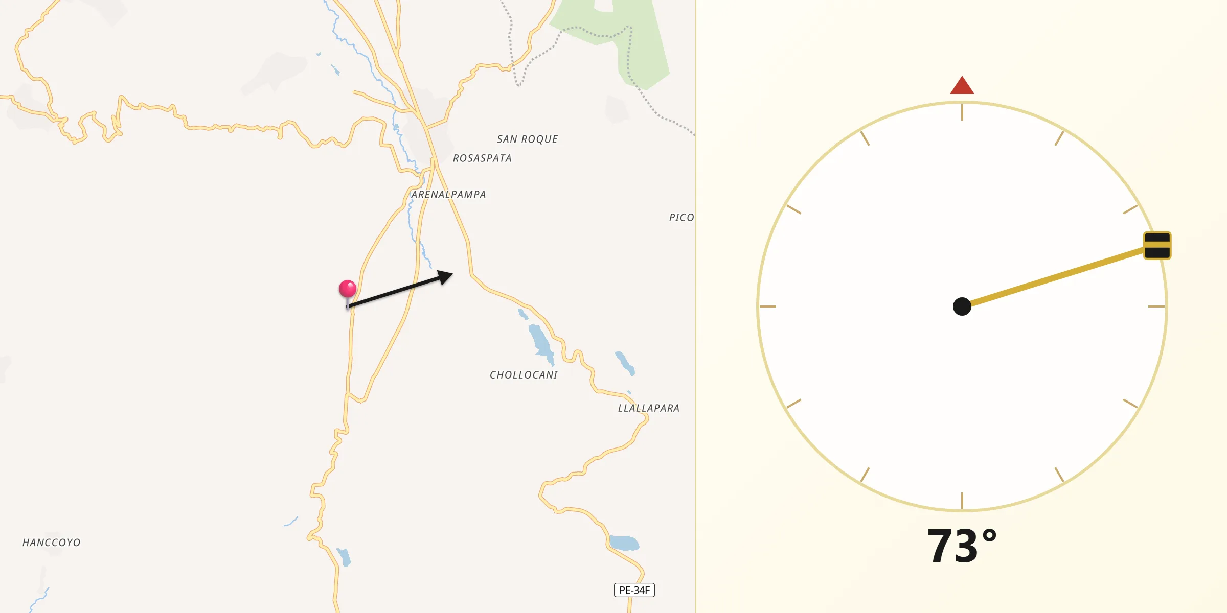 Dirección de la Qibla desde Chignayhua