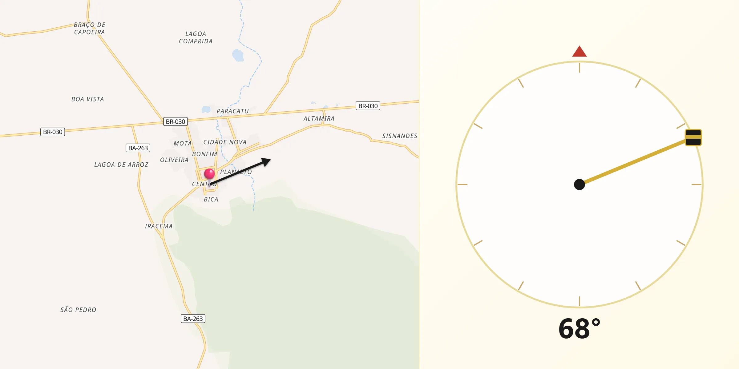 Direção da Qibla a partir de Palmas de Monte Alto