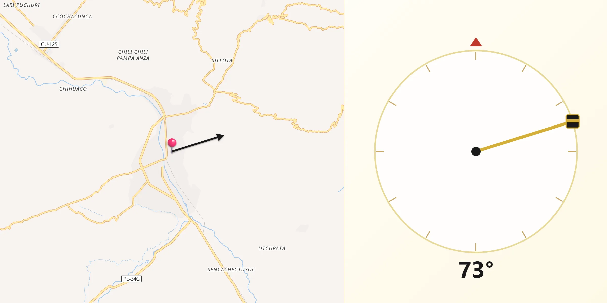 Dirección de la Qibla desde Sicuani