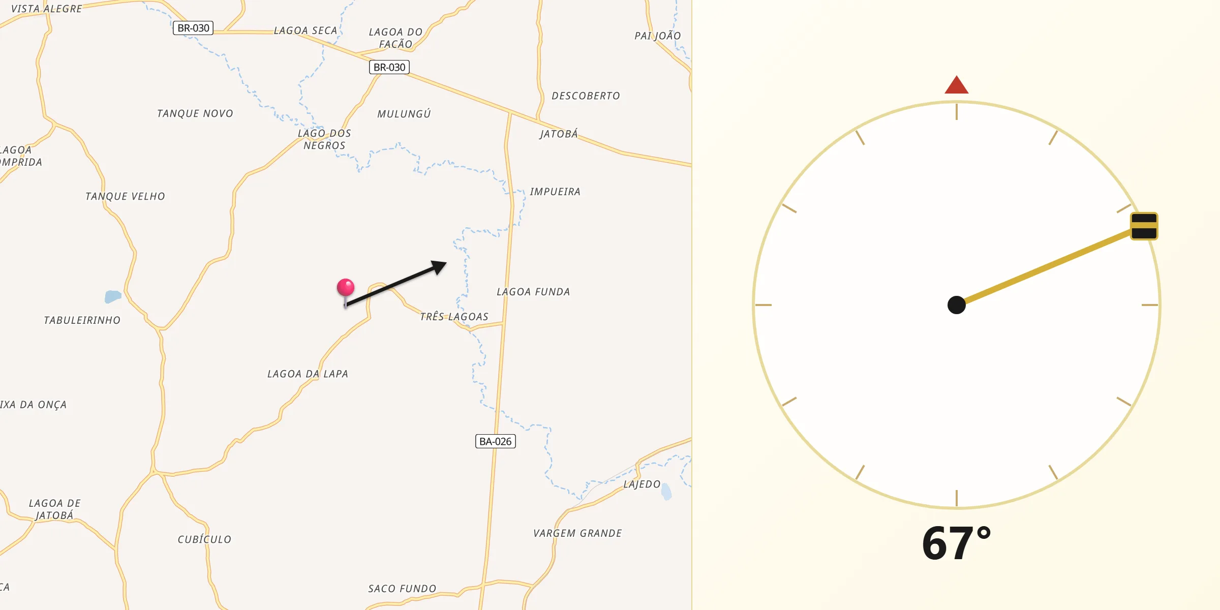 Direção da Qibla a partir de Malhada de Pedras