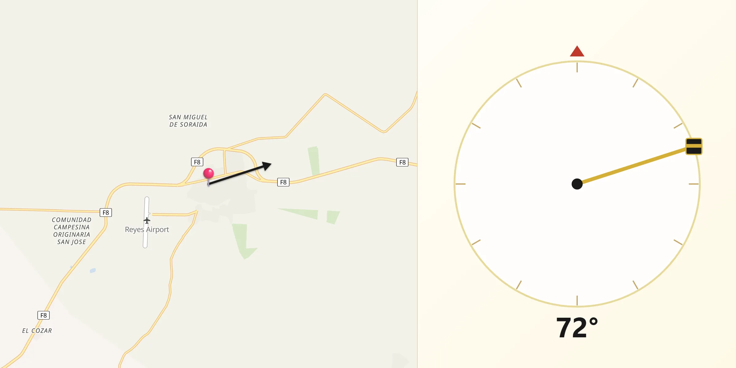 Dirección de la Qibla desde Reyes