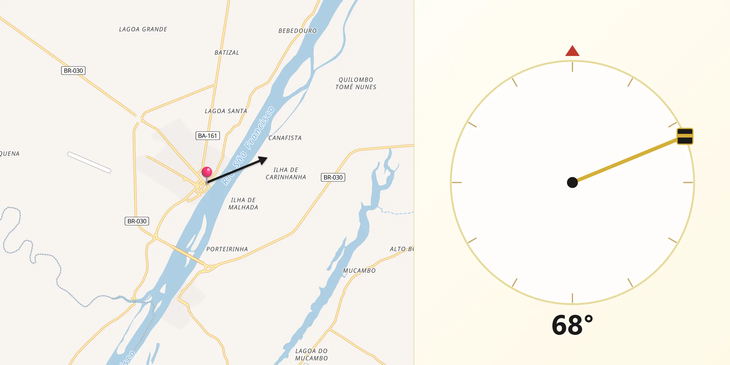 Direção da Qibla a partir de Carinhanha