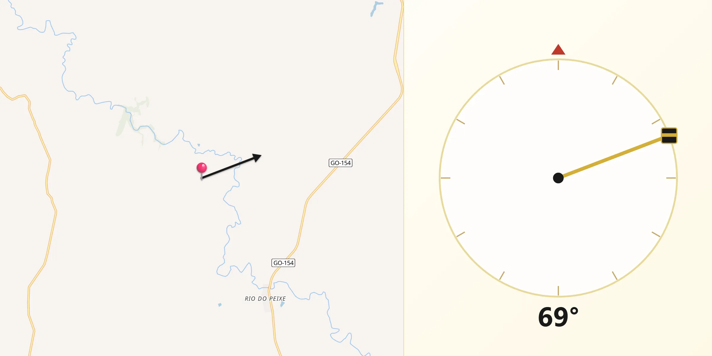 Direção da Qibla a partir de Santa Terezinha de Goiás