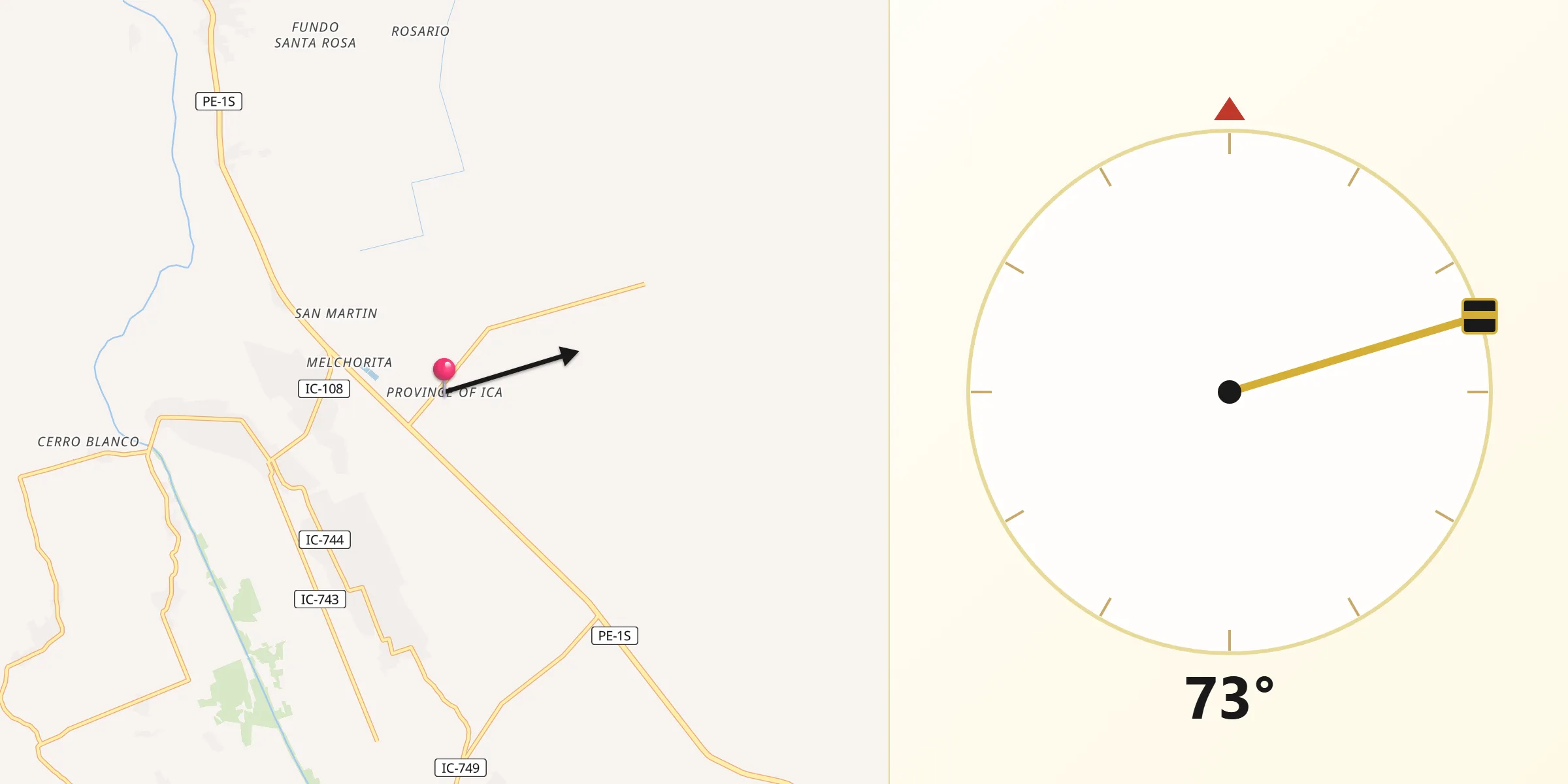 Dirección de la Qibla desde Provincia de Ica