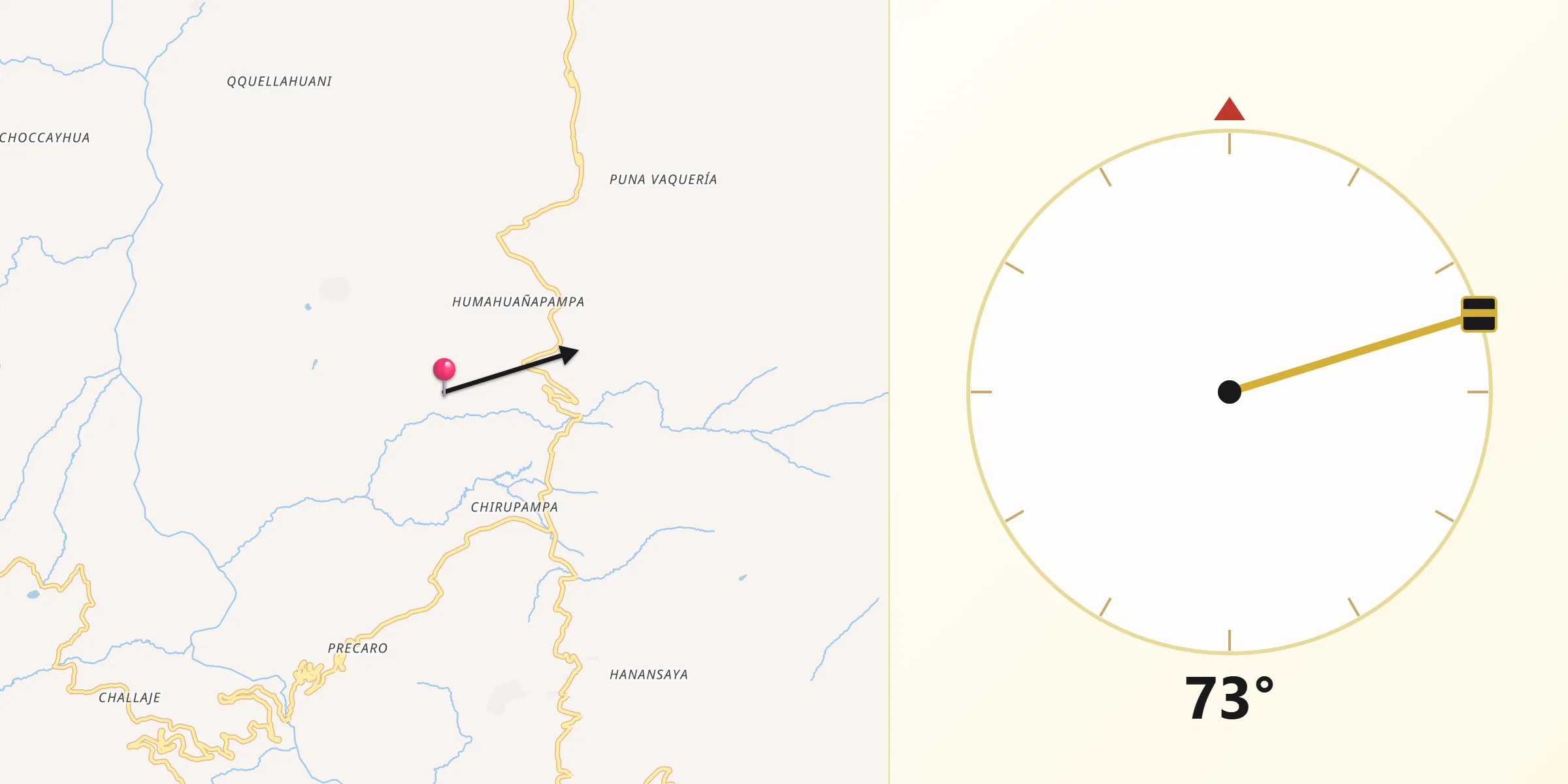 Dirección de la Qibla desde Cahuanuyo