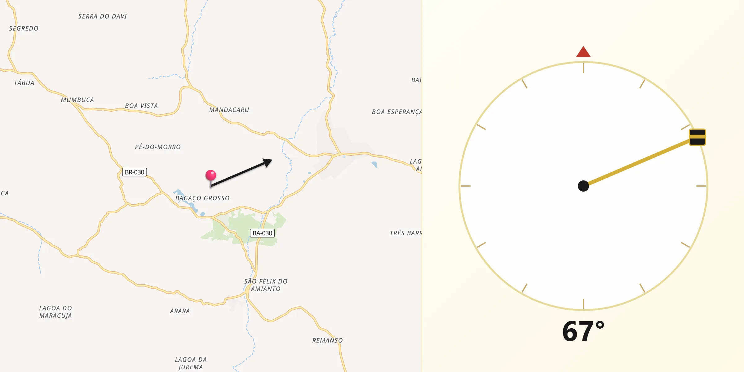 Direção da Qibla a partir de Bom Jesus da Serra