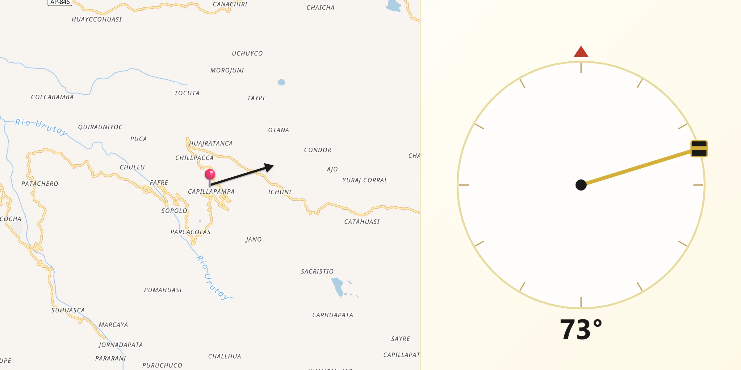 Dirección de la Qibla desde Provincia de Antabamba