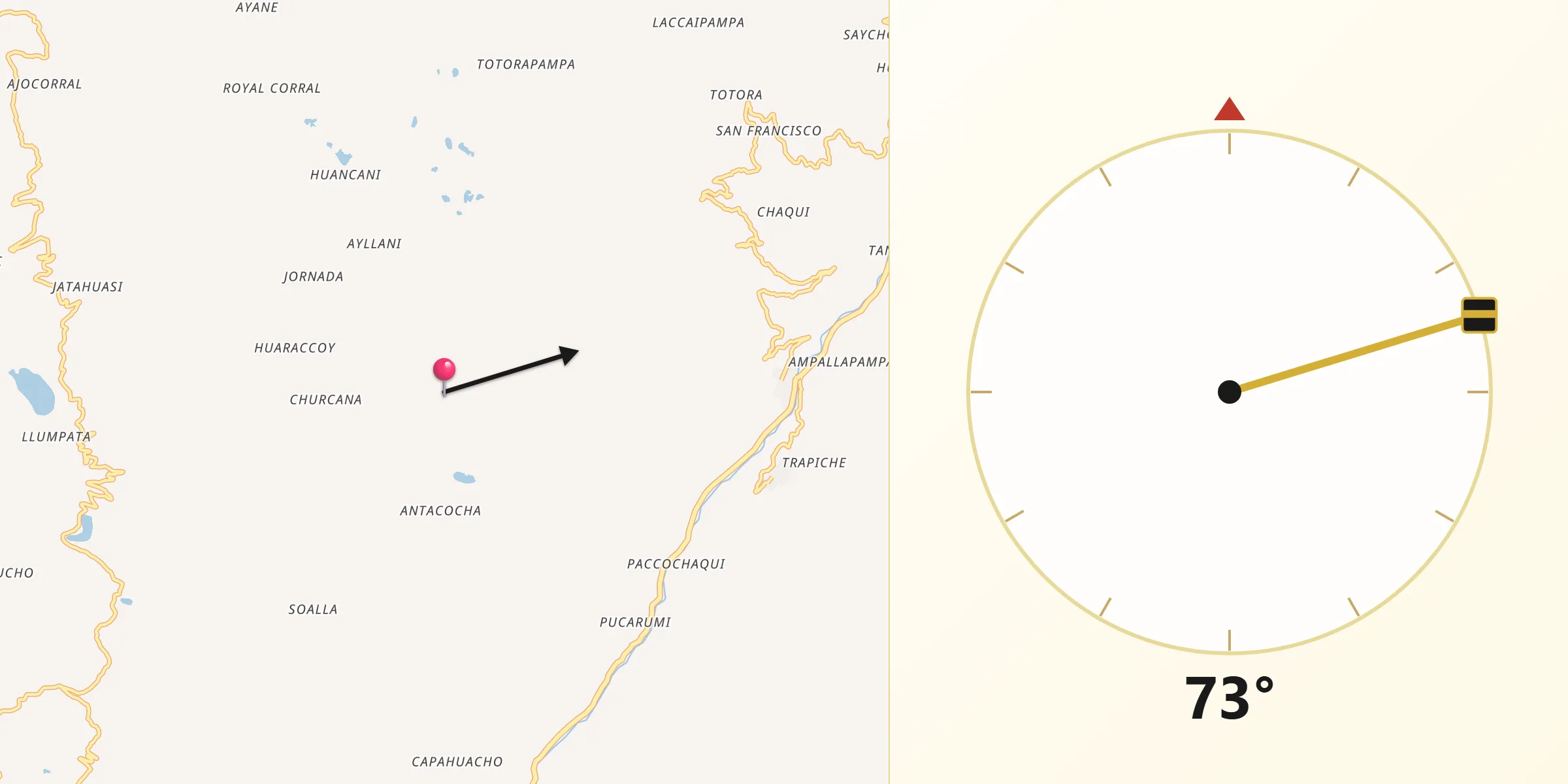 Dirección de la Qibla desde Provincia de Aymaraes