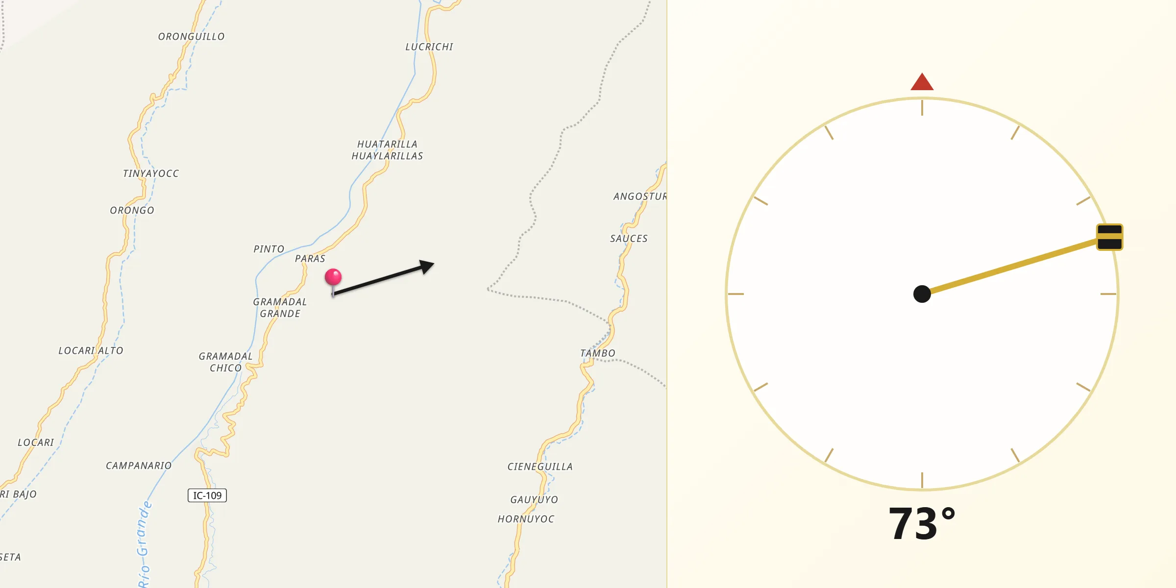 Dirección de la Qibla desde Provincia de Palpa