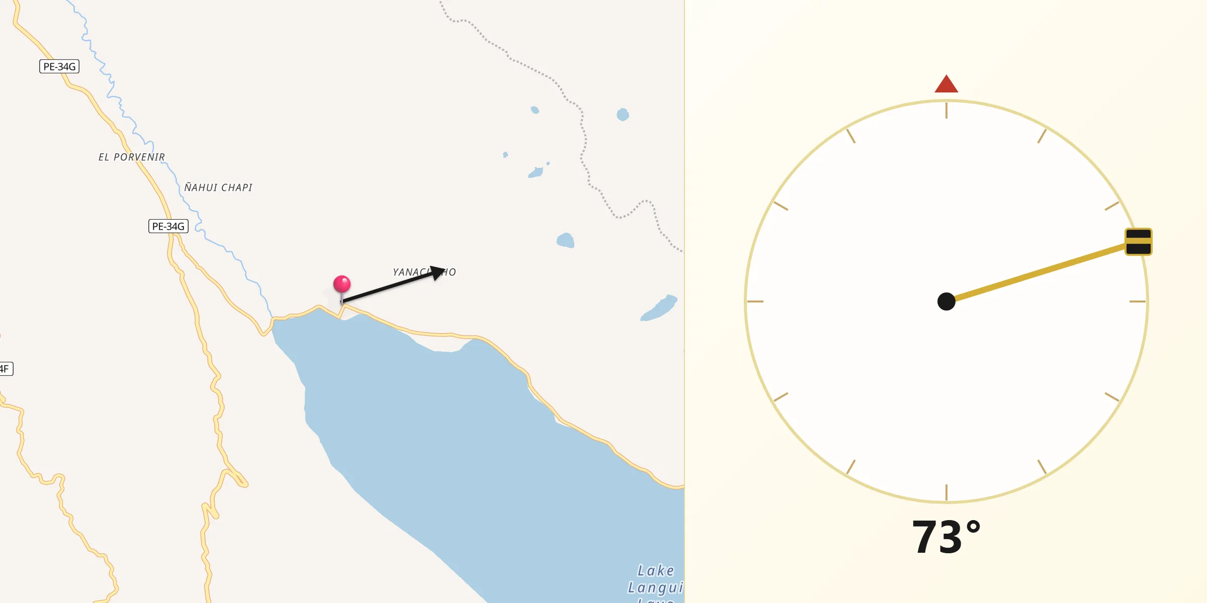 Dirección de la Qibla desde Langui