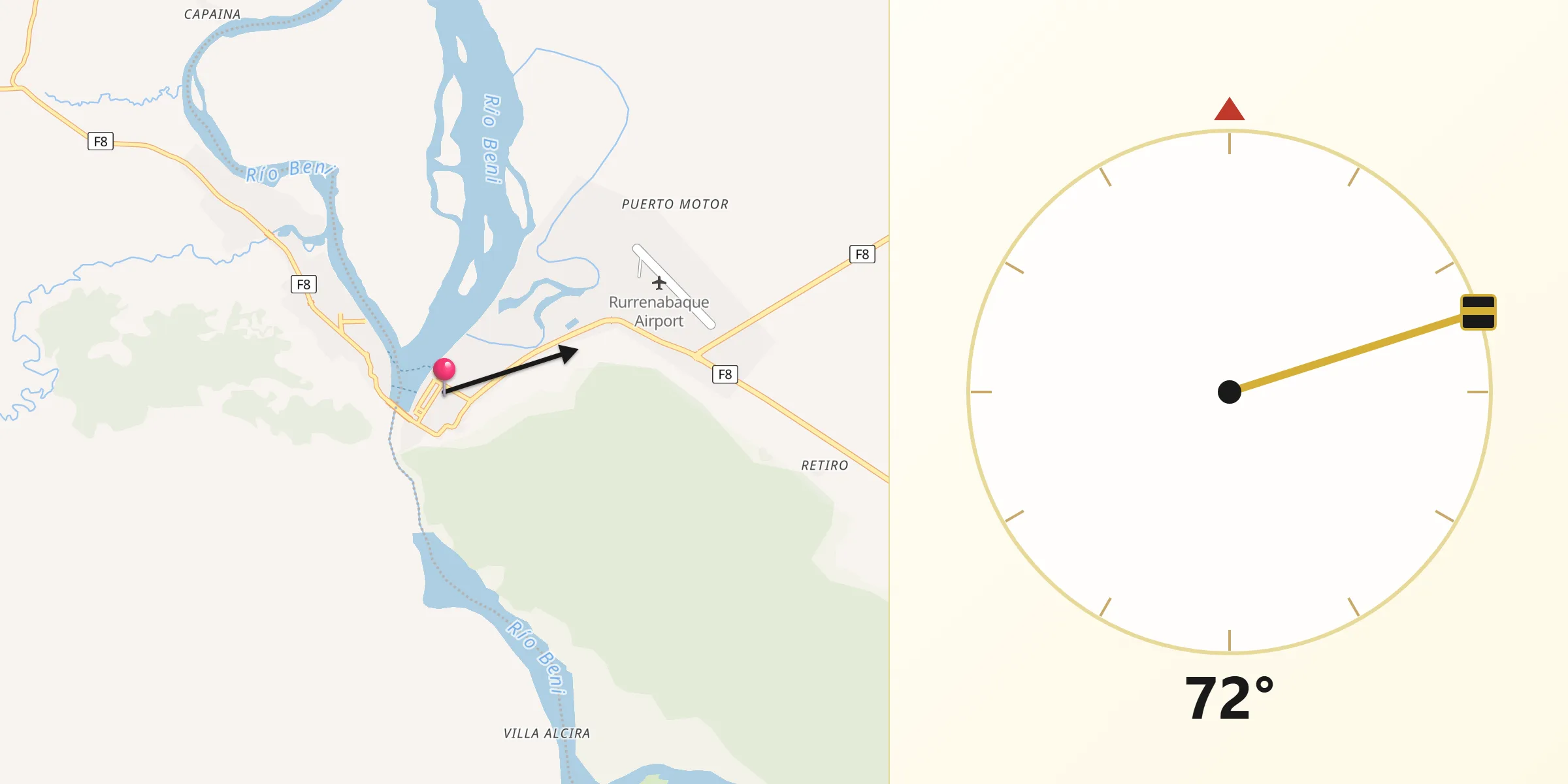 Dirección de la Qibla desde Rurrenabaque
