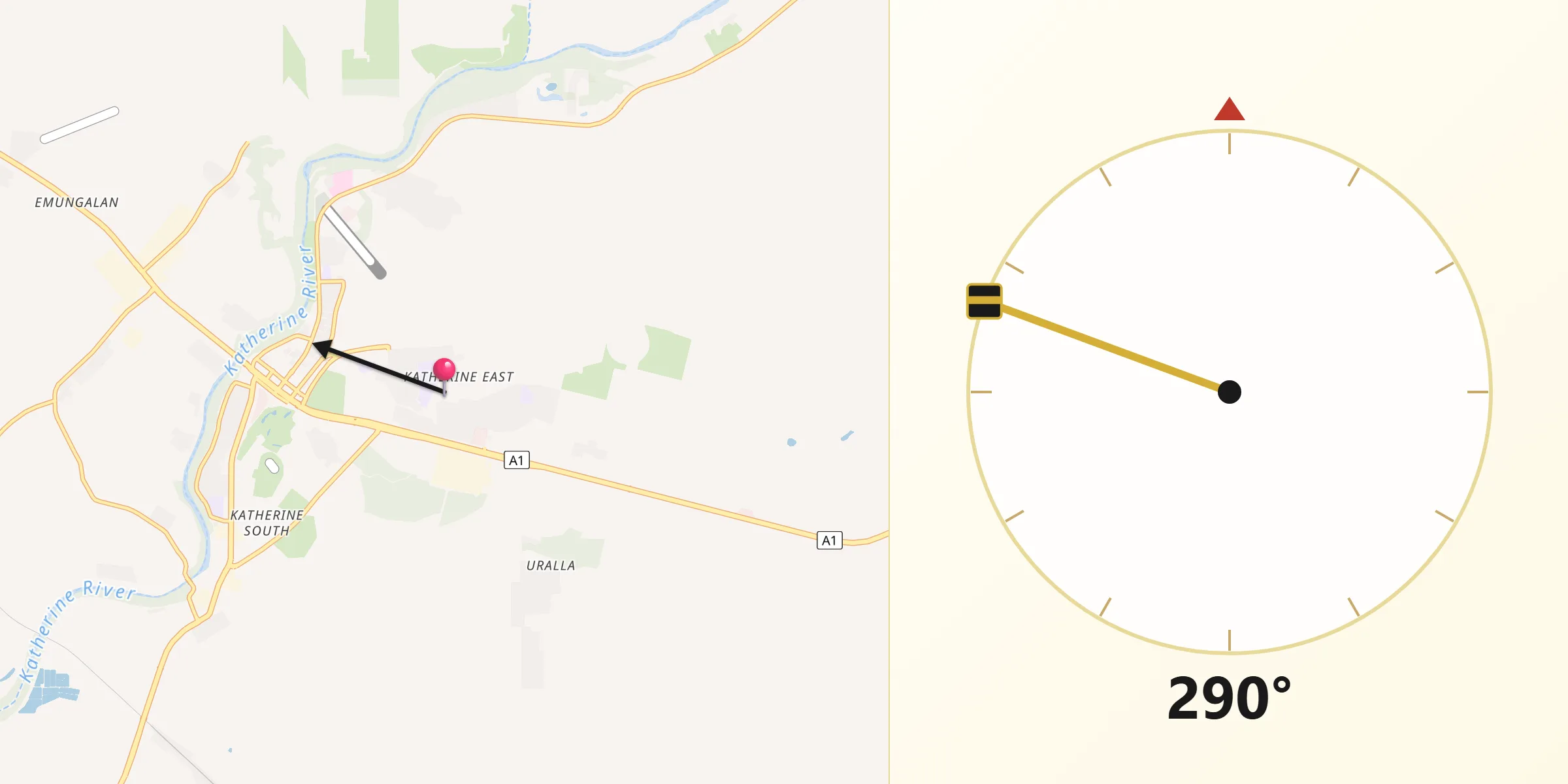Qibla Direction from Katherine East