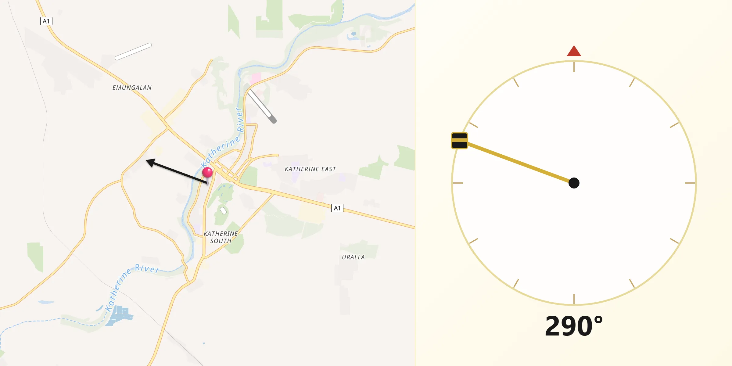 Qibla Direction from Katherine South