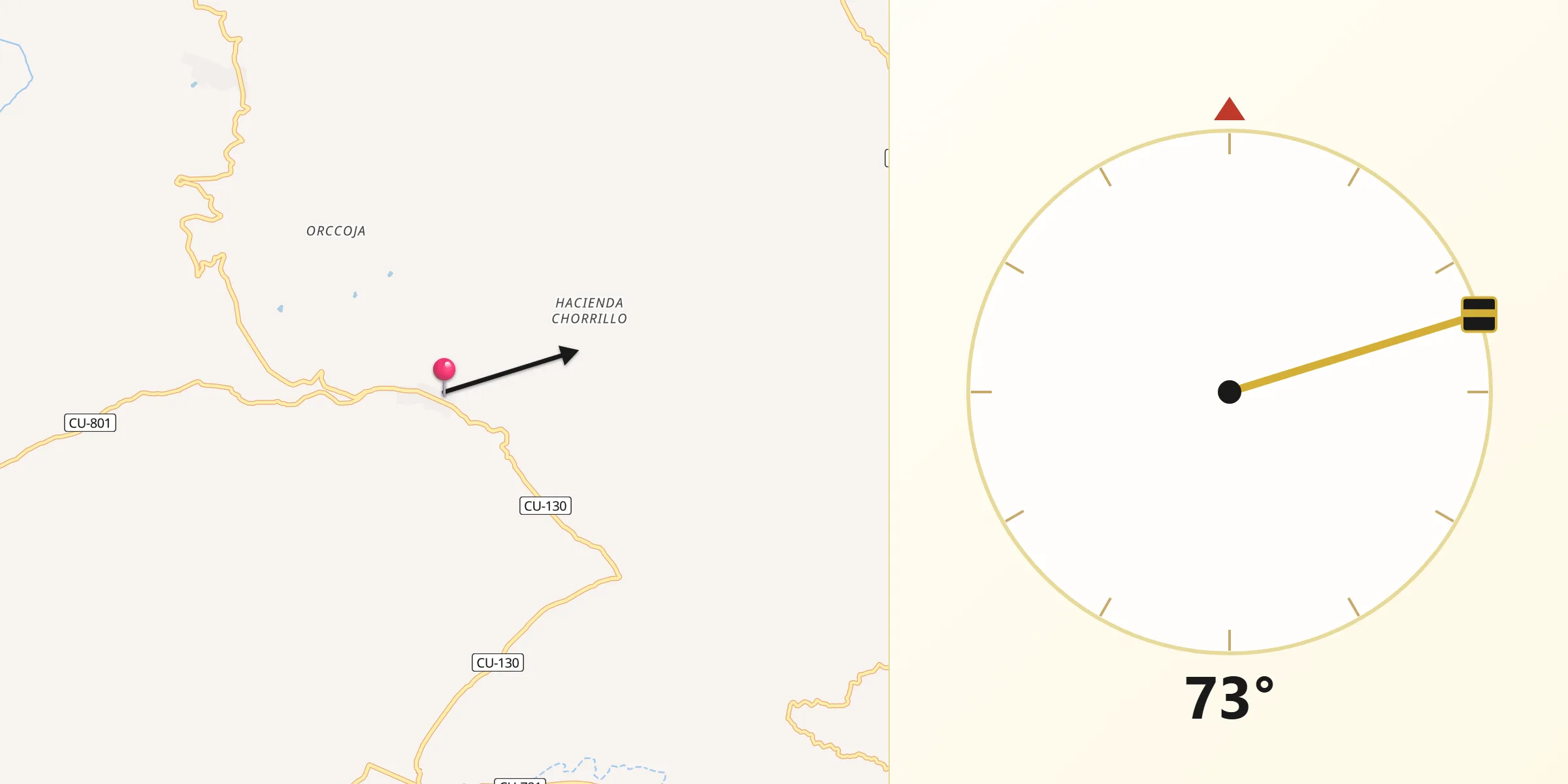 Dirección de la Qibla desde Checca