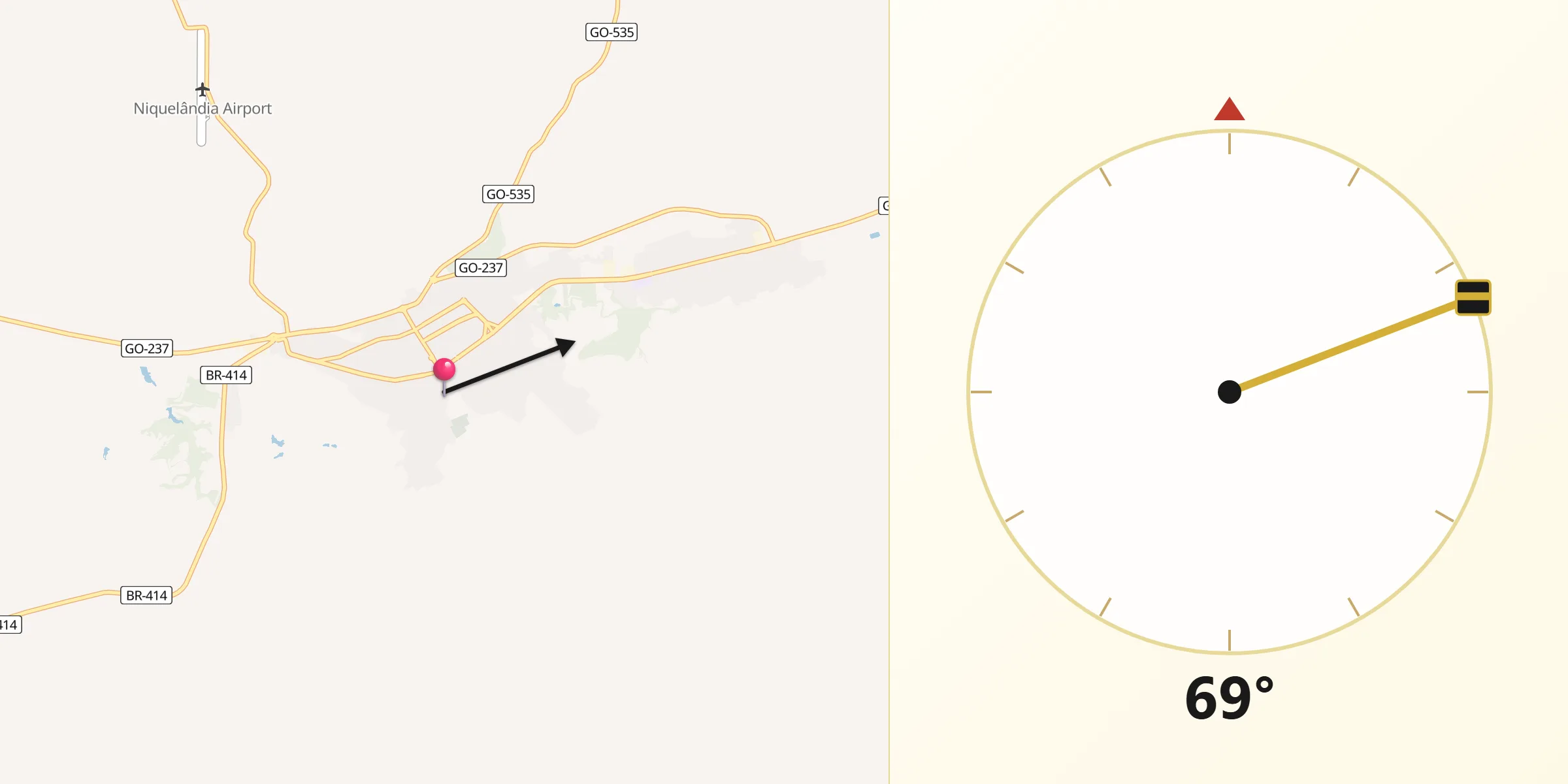 Direção da Qibla a partir de Niquelândia