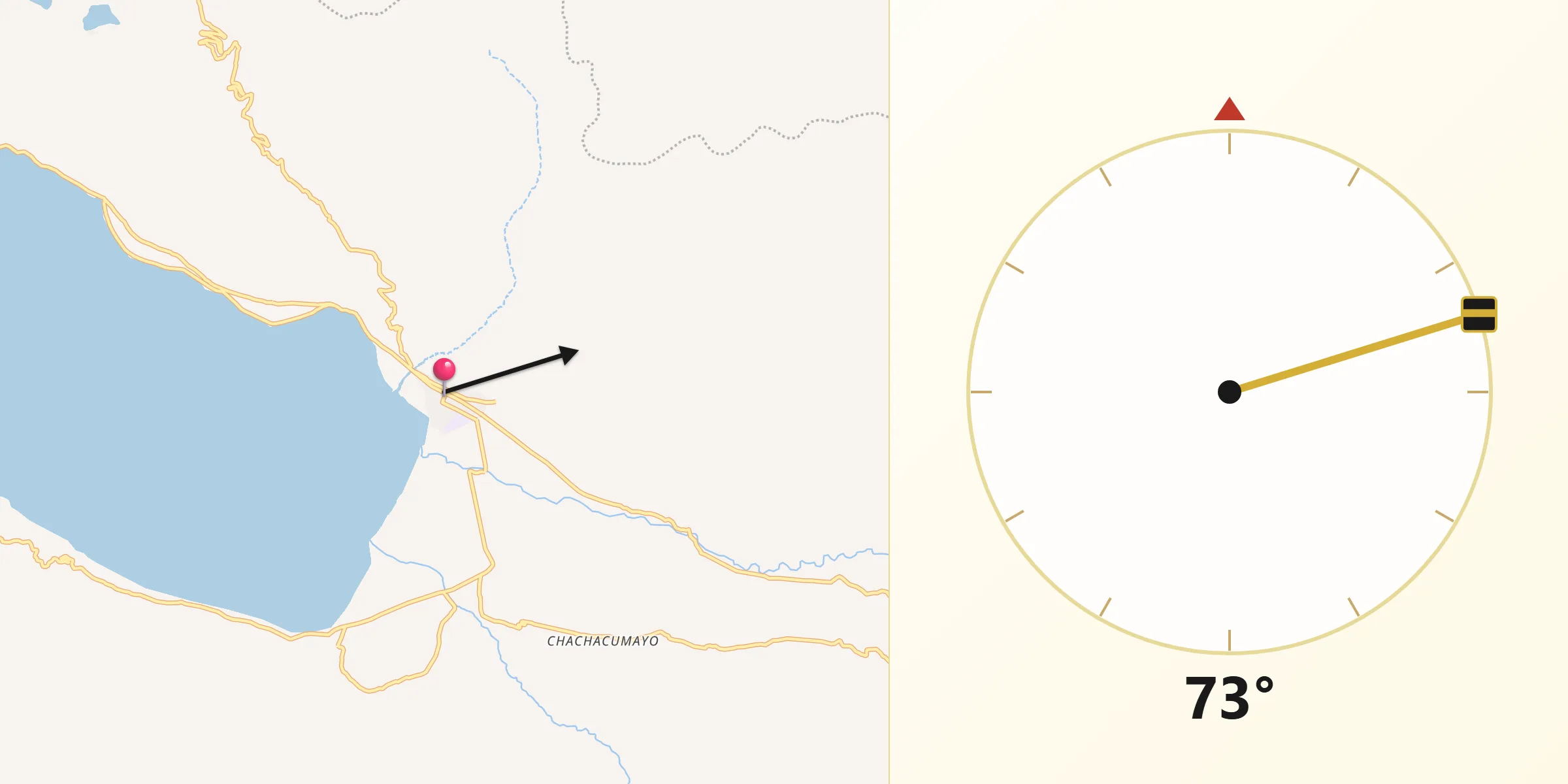 Dirección de la Qibla desde Layo