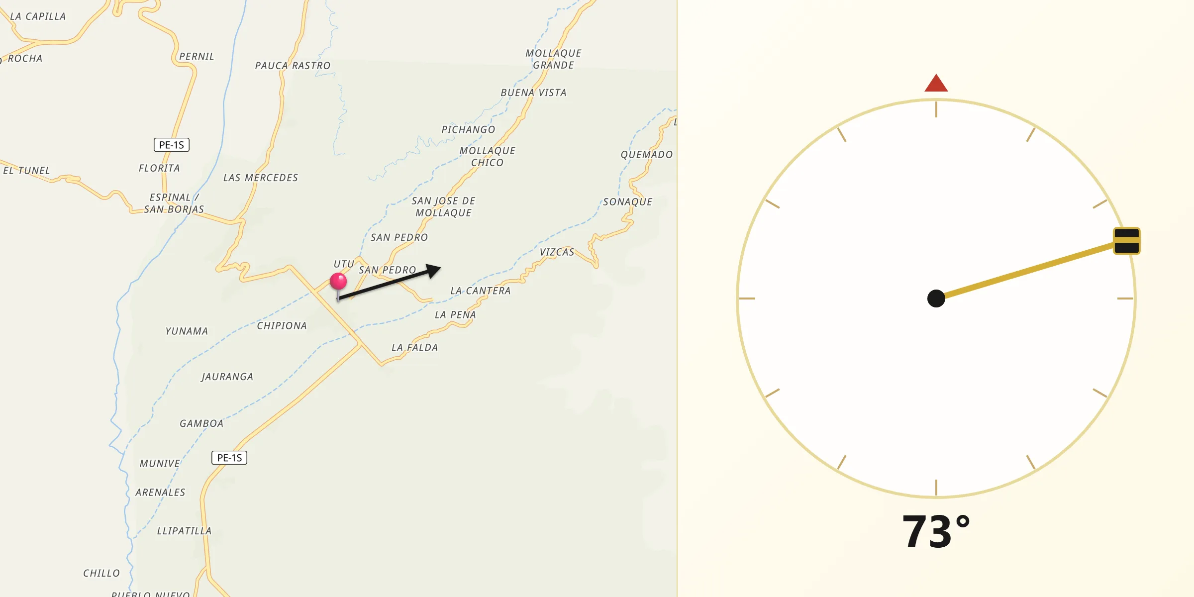 Dirección de la Qibla desde Palpa