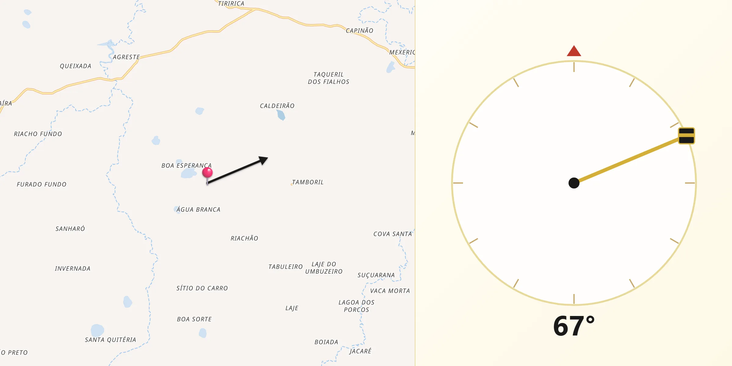 Direção da Qibla a partir de Guajeru
