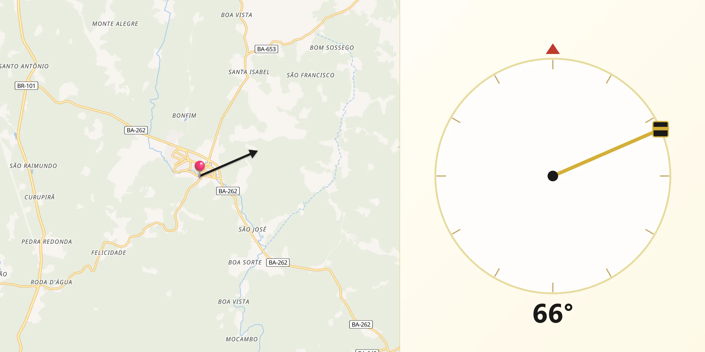 Direção da Qibla a partir de Uruçuca