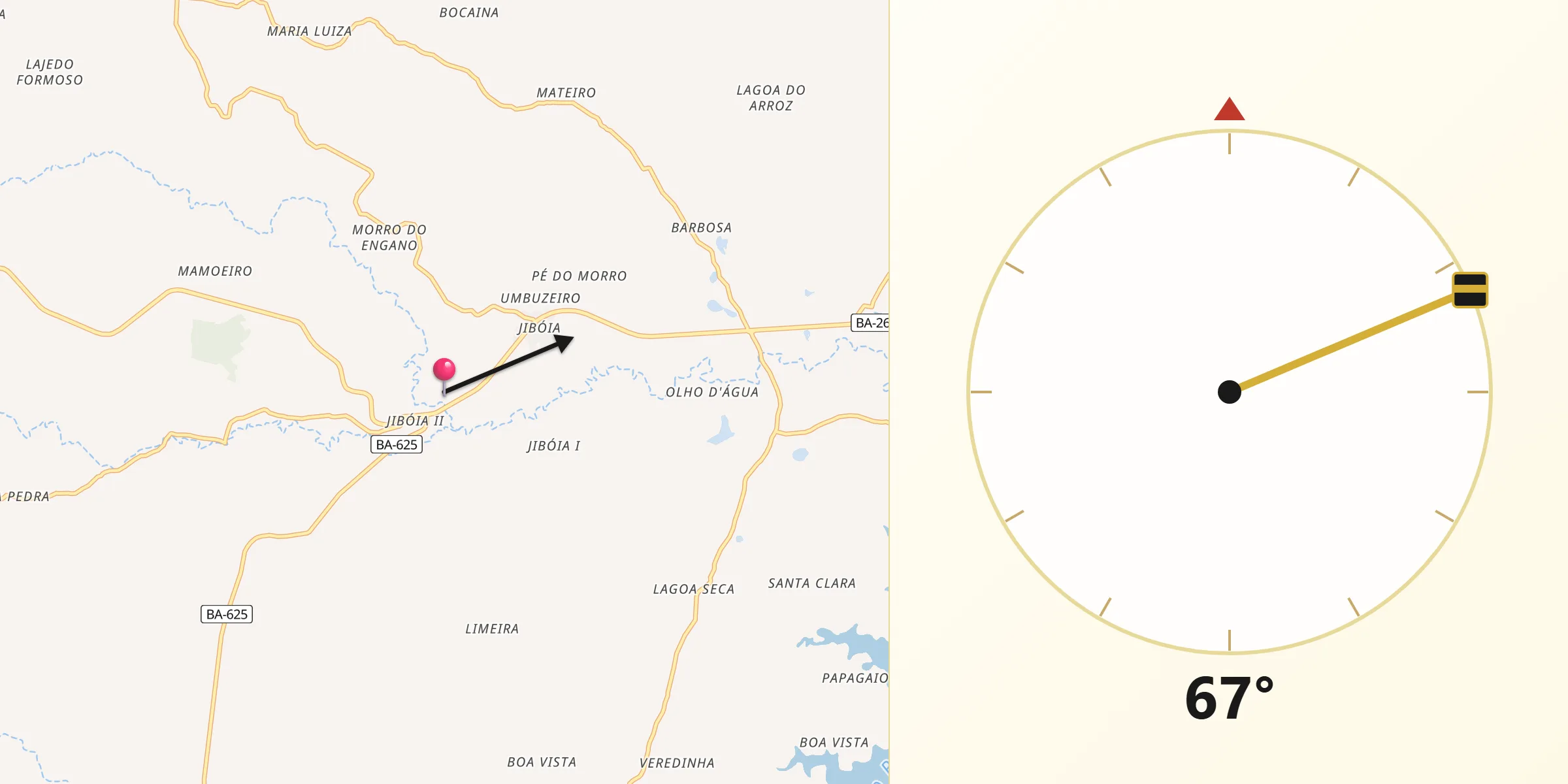 Direção da Qibla a partir de Caraíbas