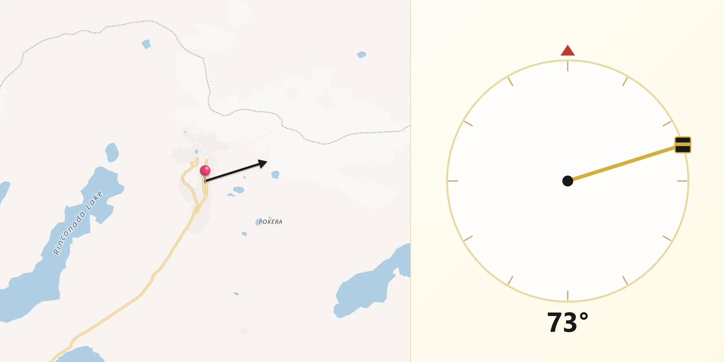 Dirección de la Qibla desde La Rinconada