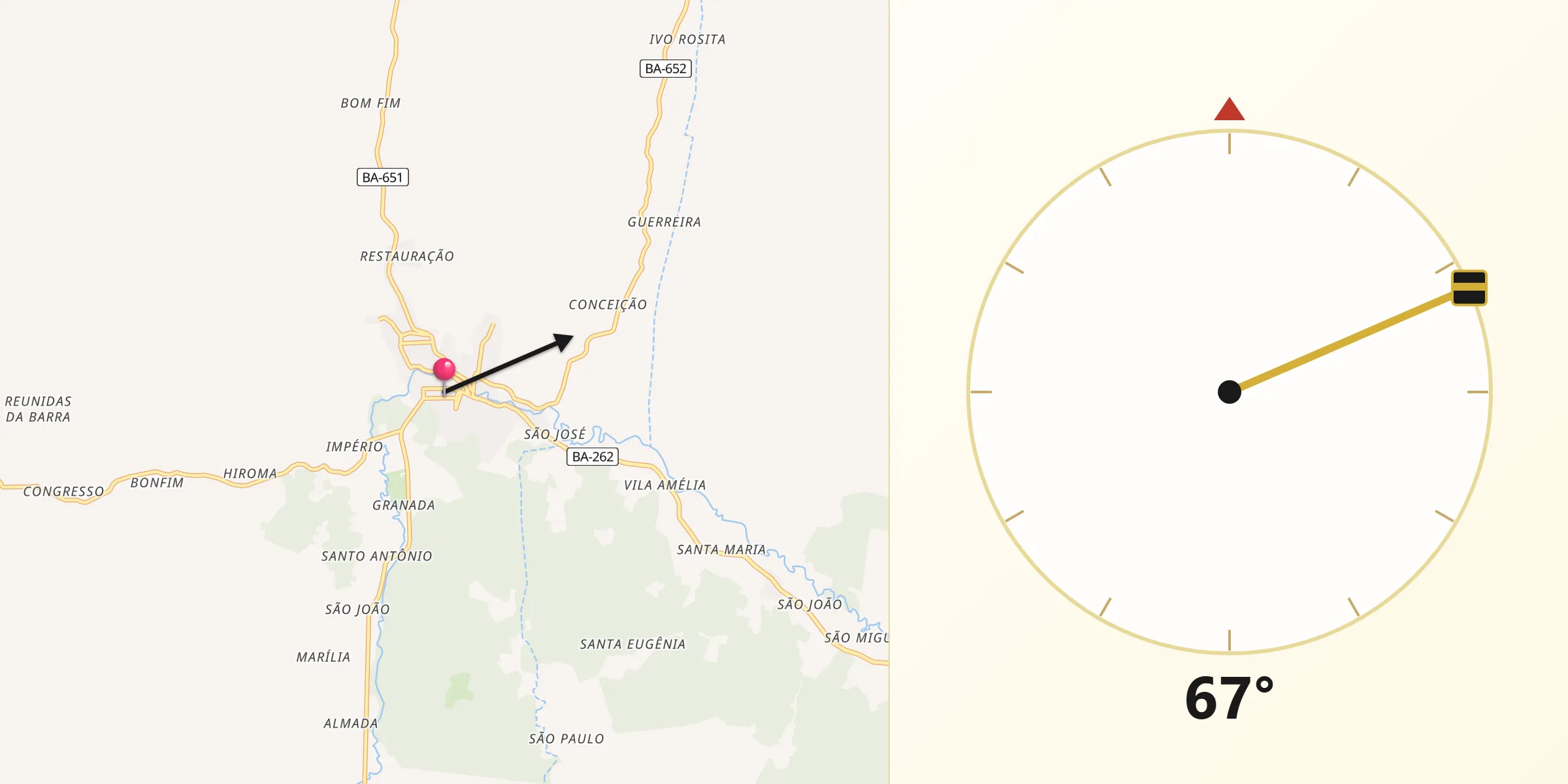 Direção da Qibla a partir de Coaraci