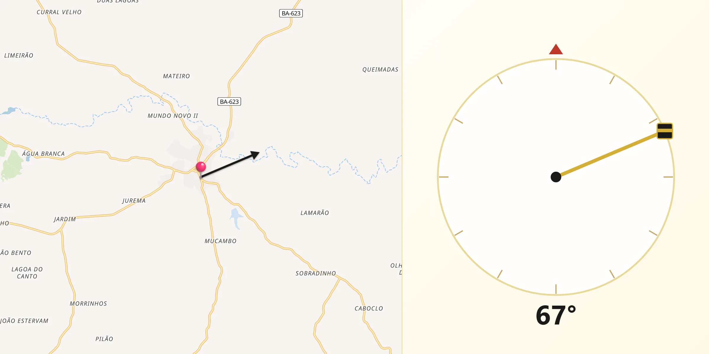 Direção da Qibla a partir de Maetinga
