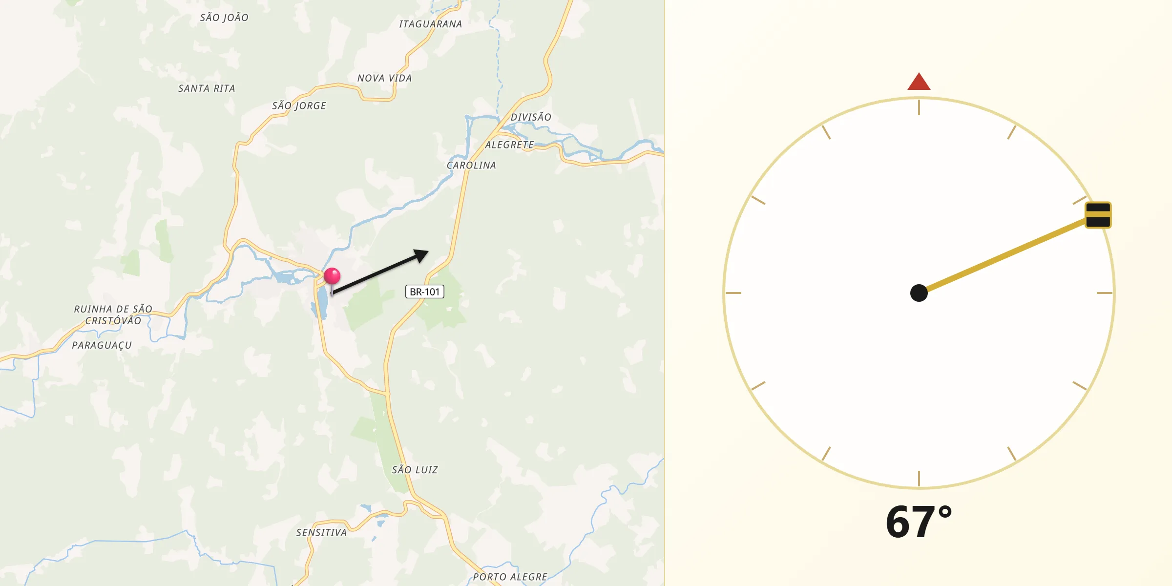 Direção da Qibla a partir de Itajuípe