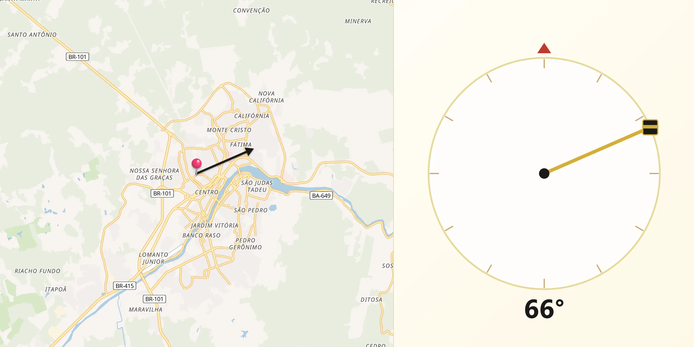 Direção da Qibla a partir de Itabuna