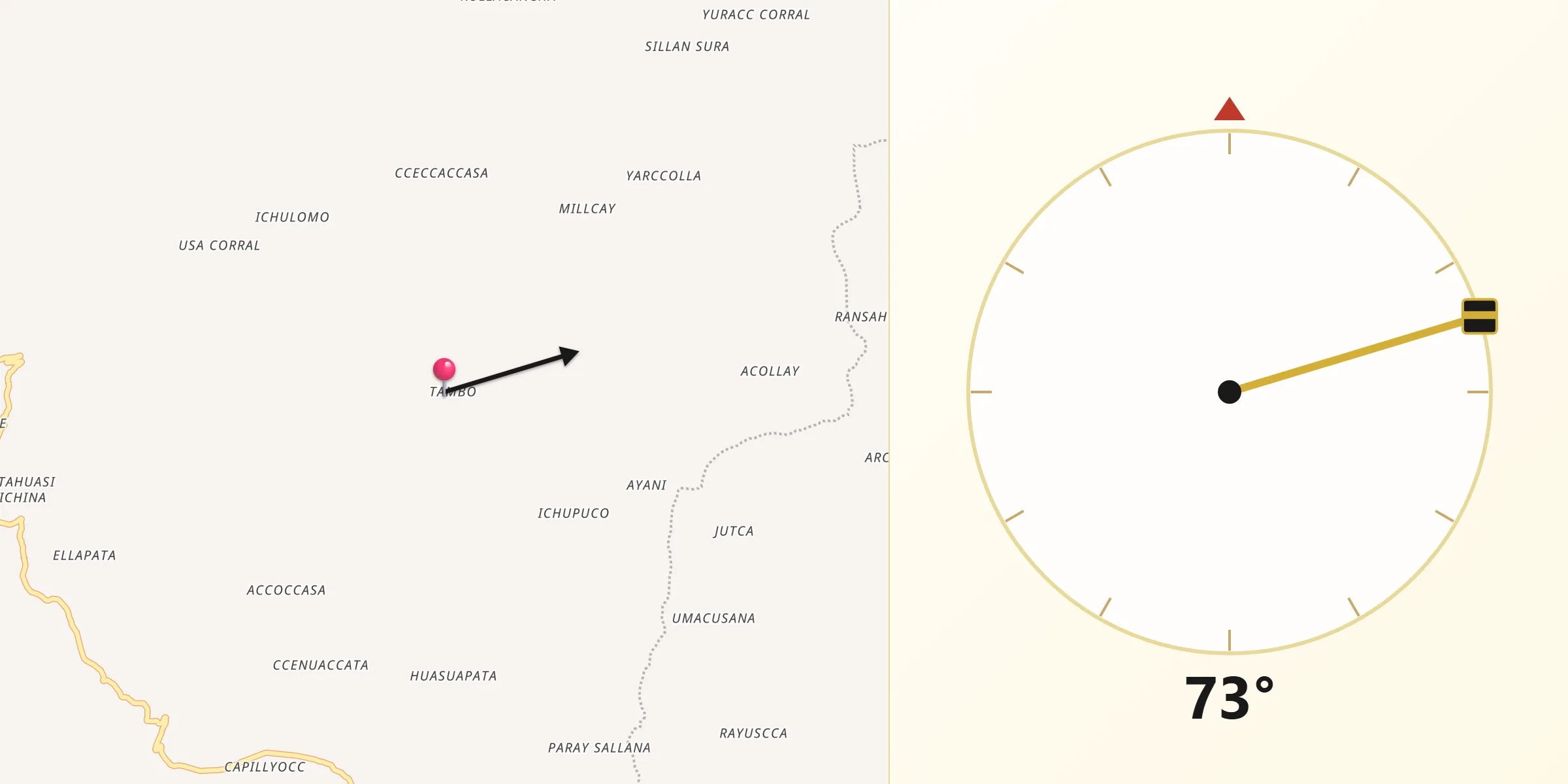 Dirección de la Qibla desde Tambo