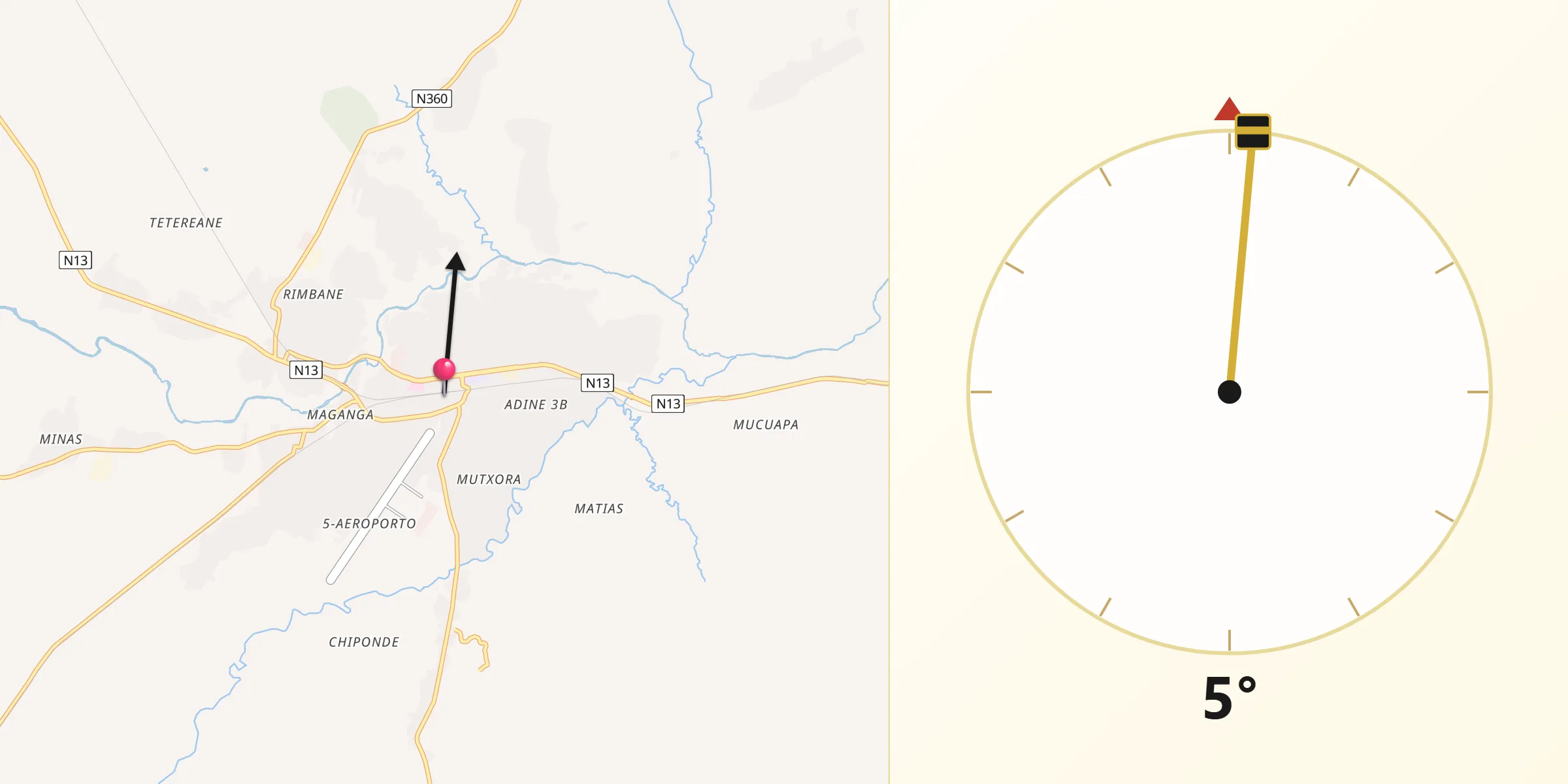 Direção da Qibla a partir de Cuamba