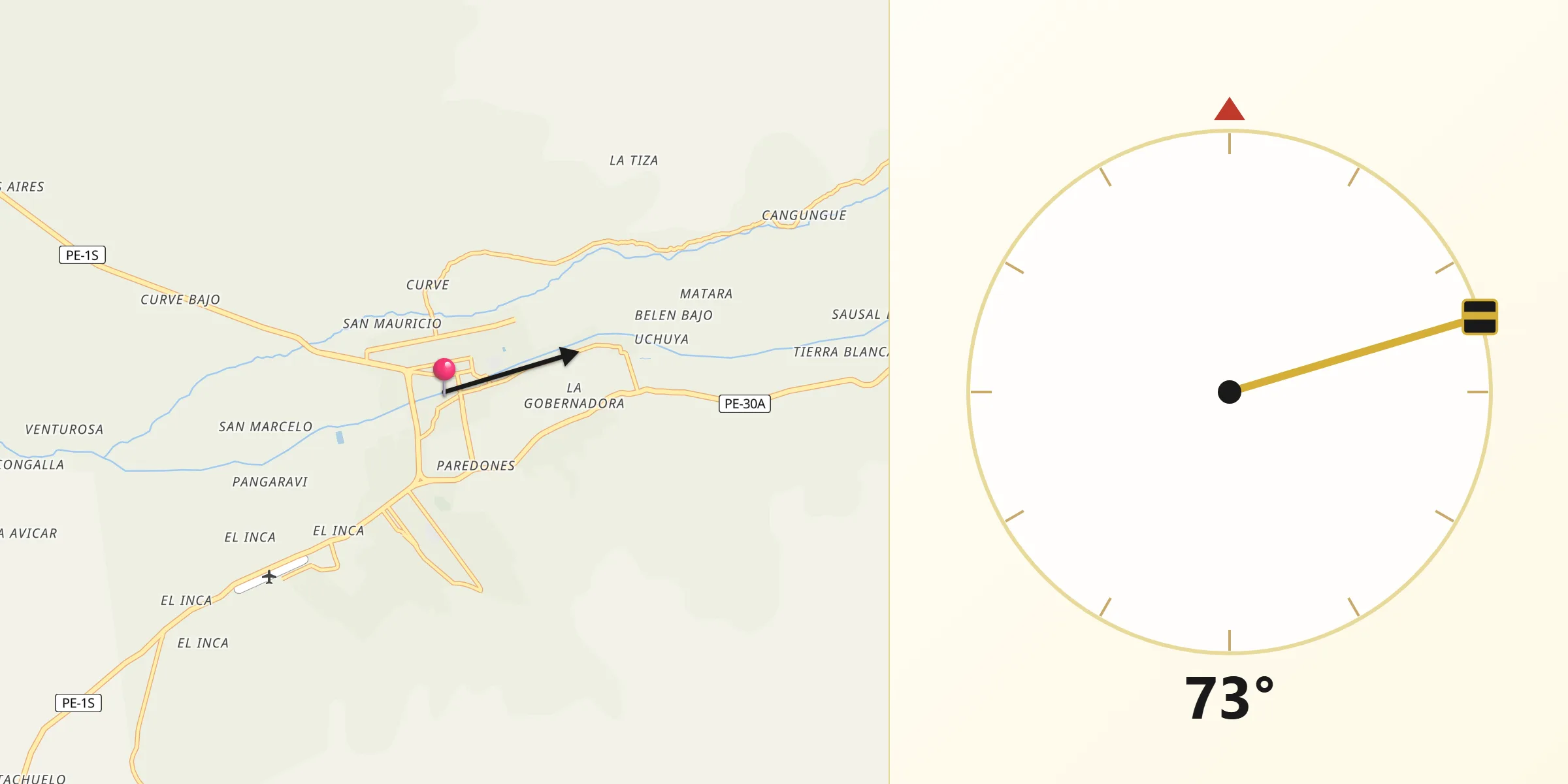 Dirección de la Qibla desde Provincia de Nazca