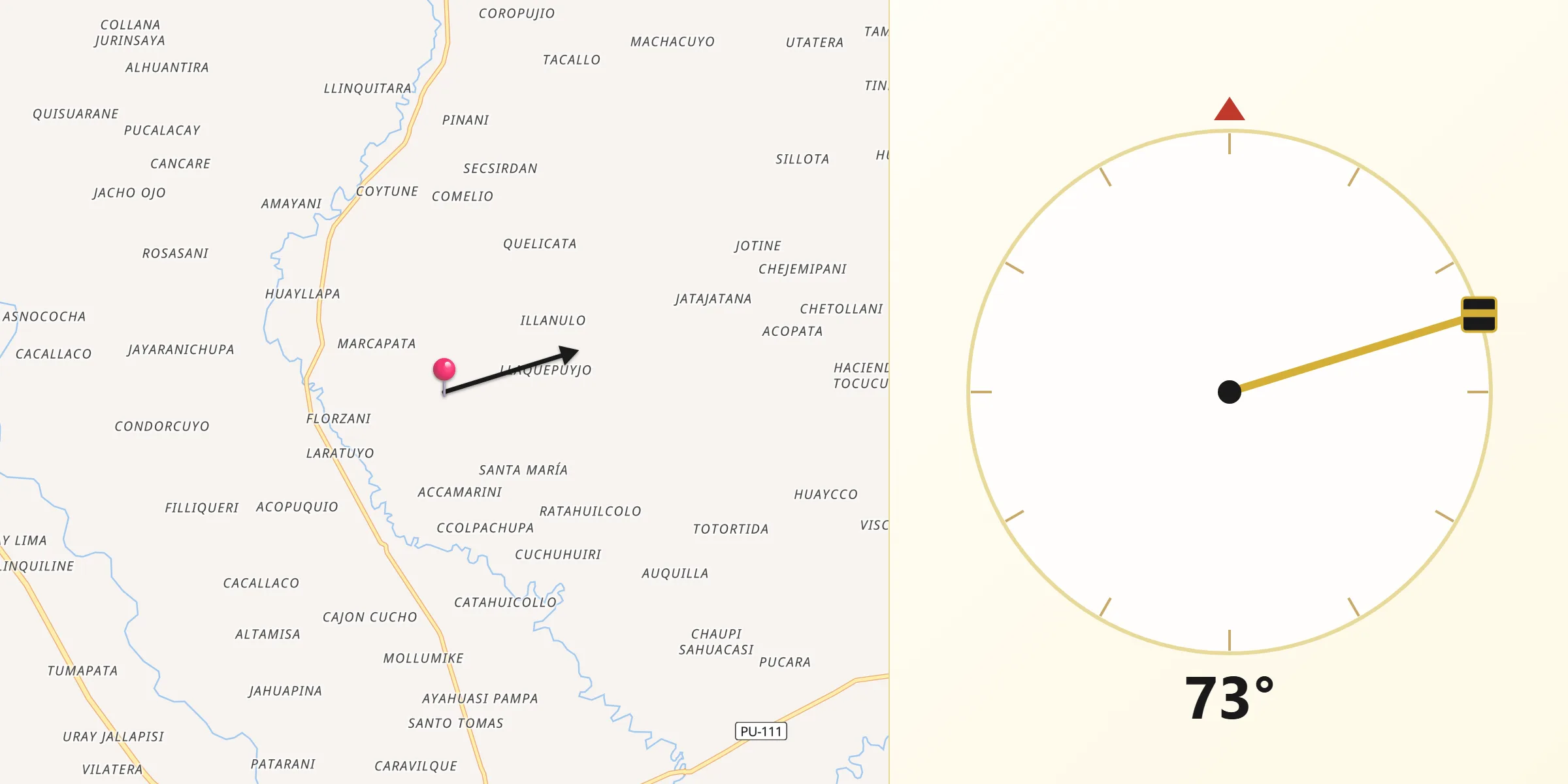 Dirección de la Qibla desde Provincia de Azángaro