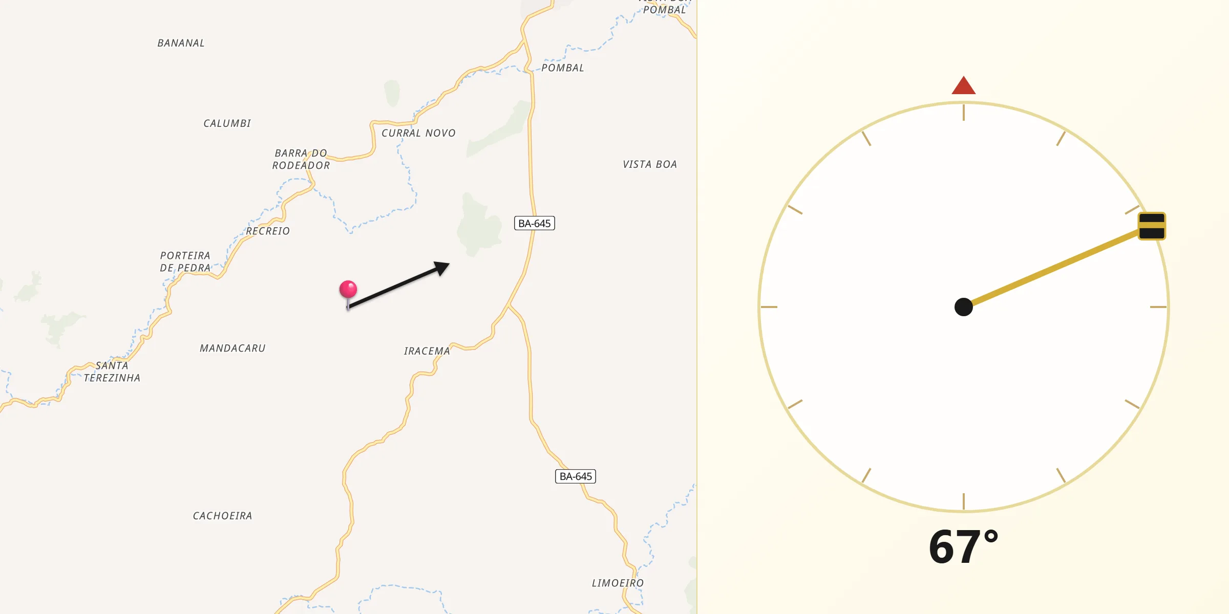 Direção da Qibla a partir de Nova Canaã
