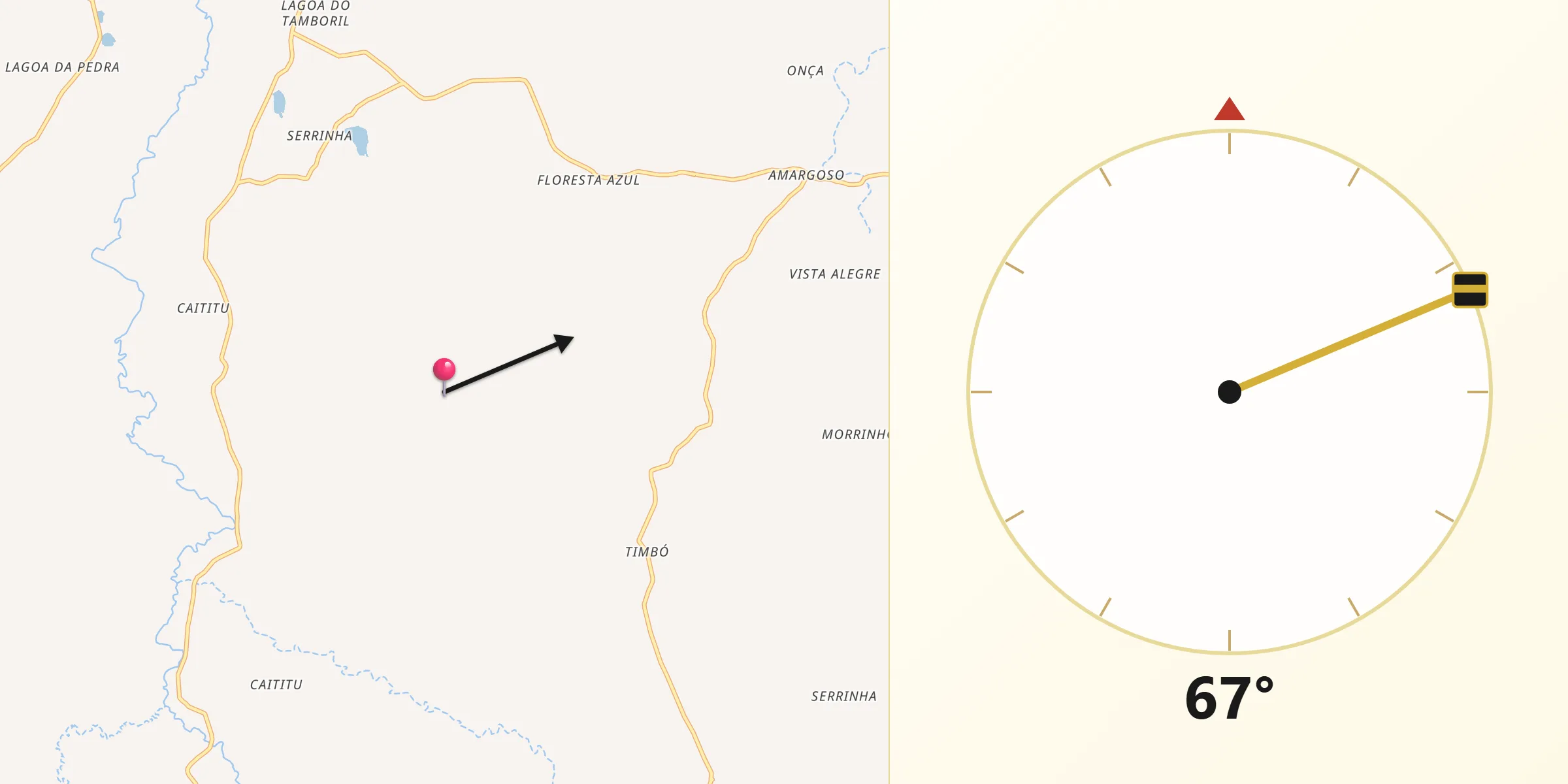 Direção da Qibla a partir de Belo Campo