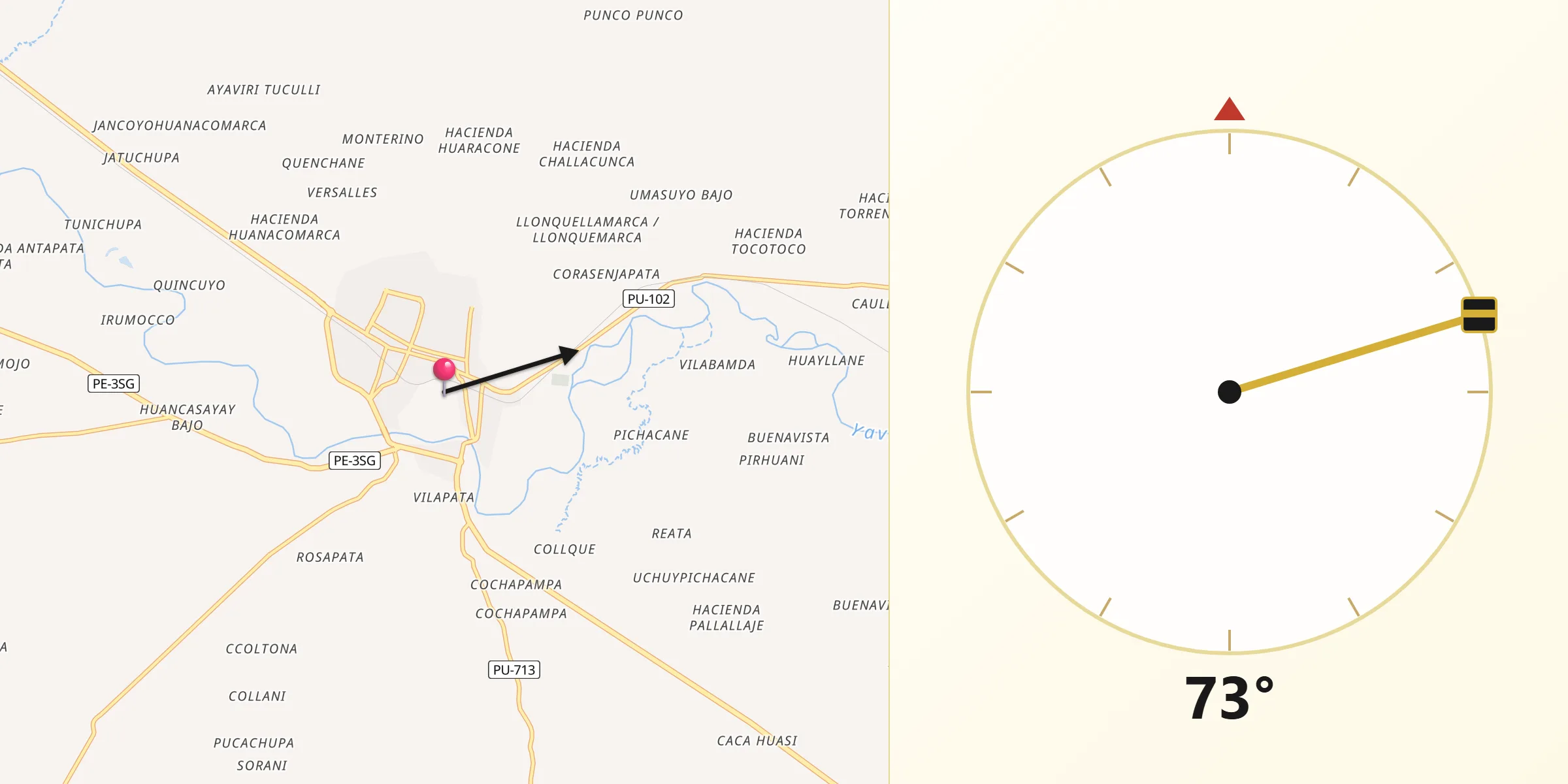Dirección de la Qibla desde Ayaviri